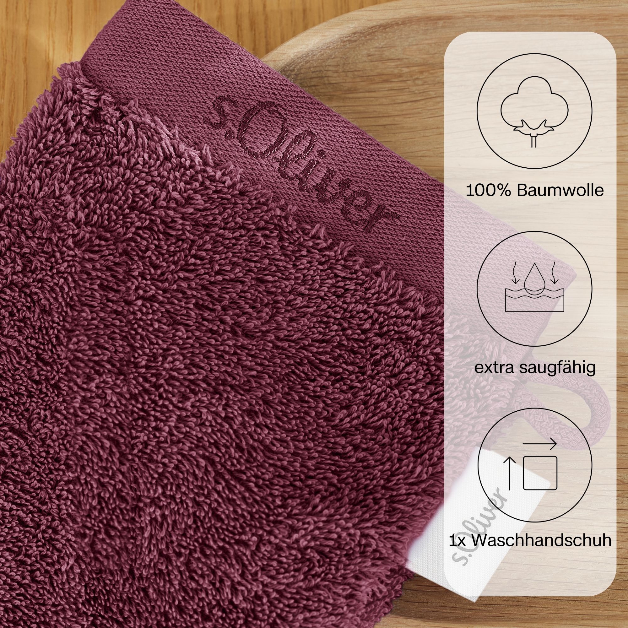 s.Oliver Waschhandschuh »s.Oliver, Premium Qualität, 600 gr/m², auch als Sets erhältlich«, (1 St., Waschlappen 16 x 21 cm), große Farbauswahl, auch als Duschtuch, Handtuch, Gästetuch