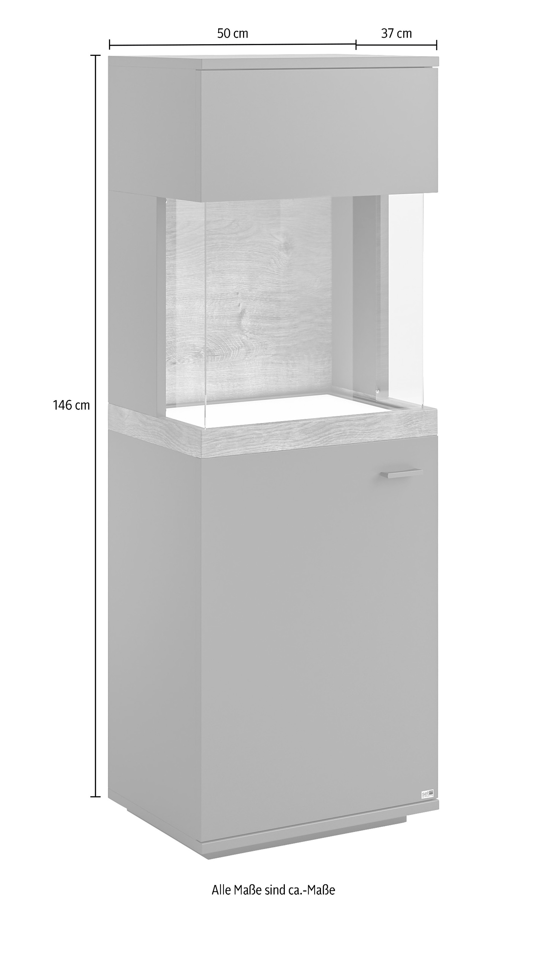 set one by Musterring Glasvitrine »Lancaster«, Farben weiß oder grau mit Eicheabsetzung, mit LED-Beleuchtung
