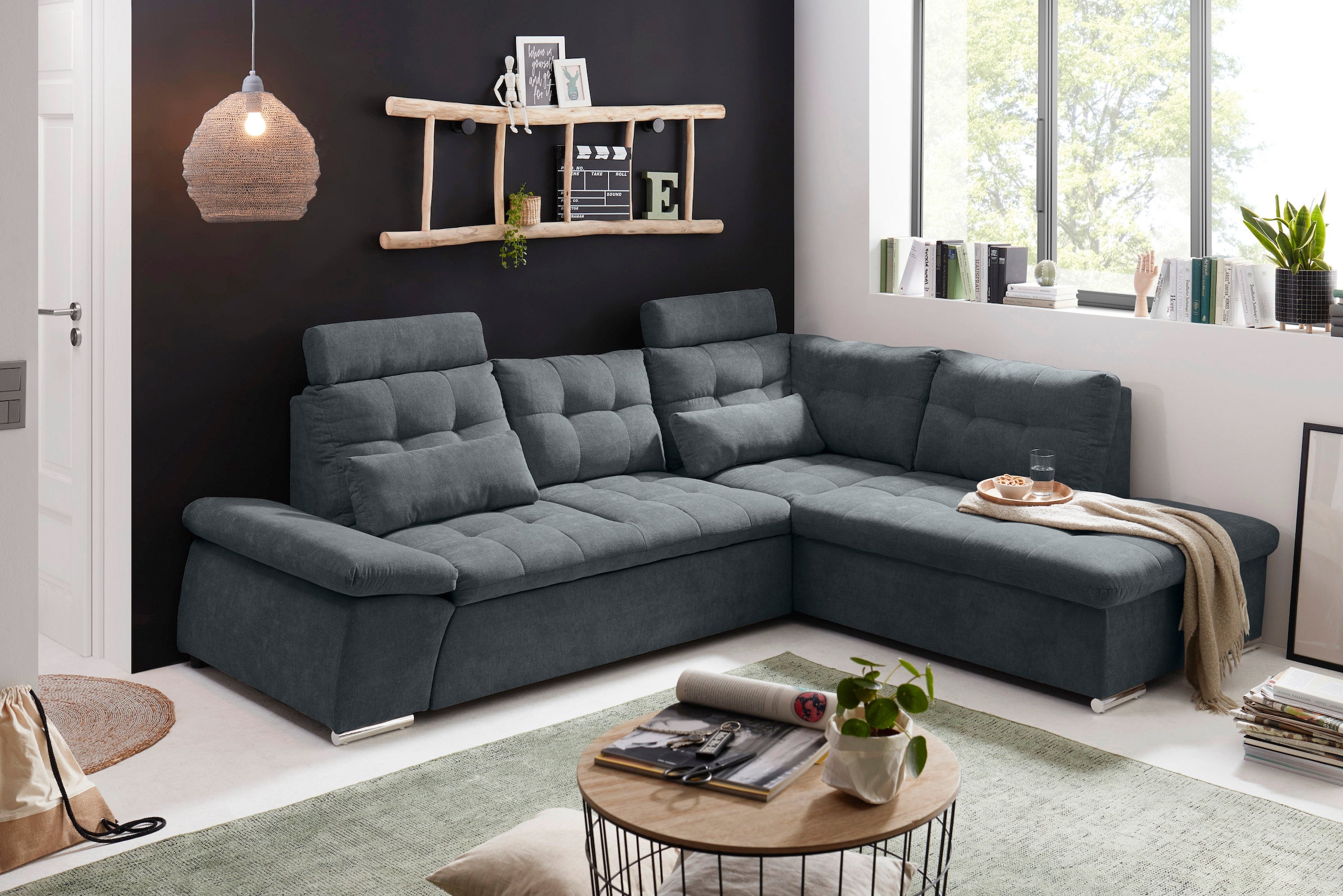ED EXCITING DESIGN Ecksofa »Nalo L-Form«, mit Bettfunktion, Armteilverstellung, Kopfstützen & 2 Nierenkissen