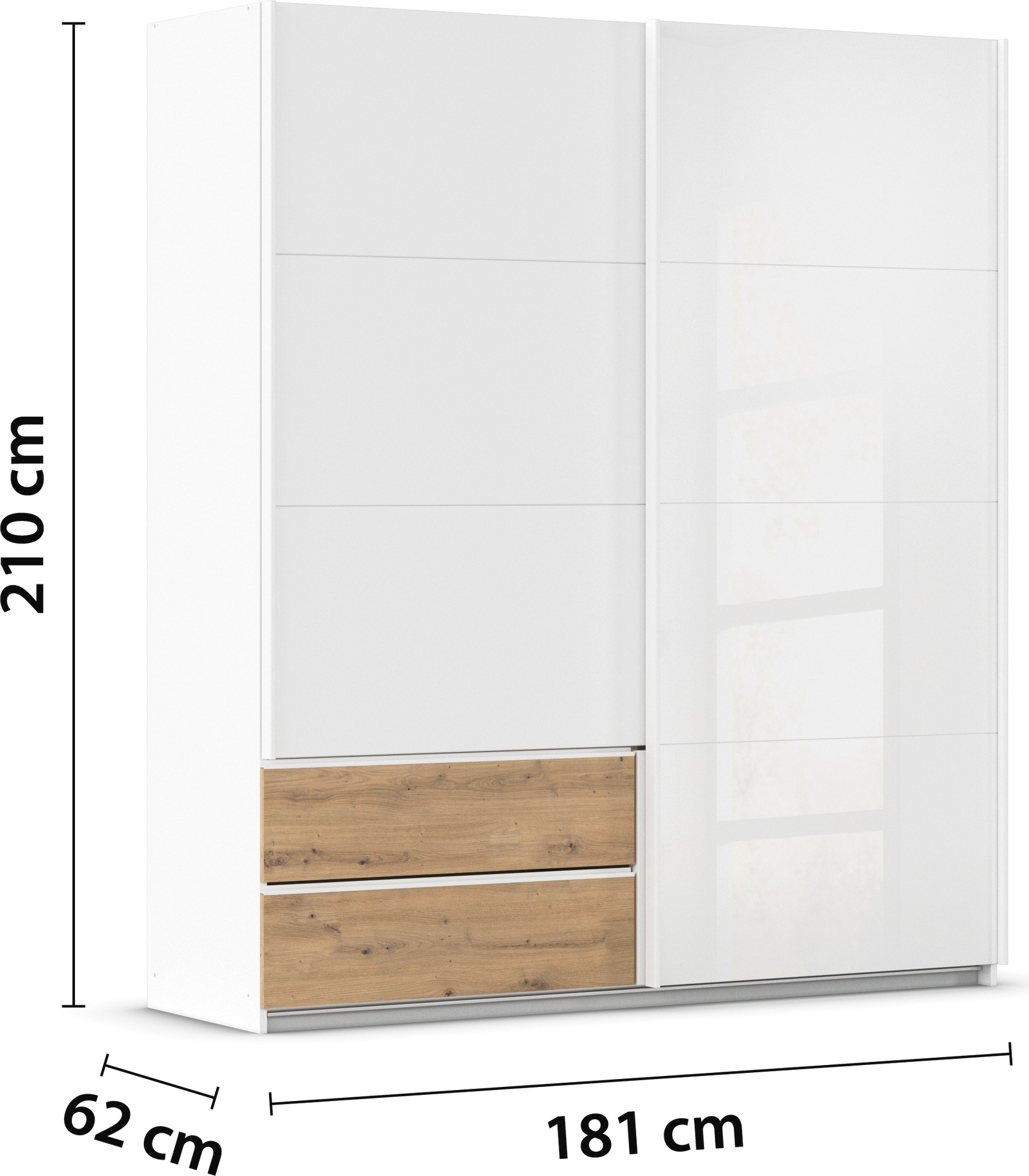 rauch Schwebetürenschrank »Kleiderschrank Schrank Garderobe ELARA Glastür/Grauspiegel«, praktische Schubladen optional farblich abgesetzt MADE IN GERMANY
