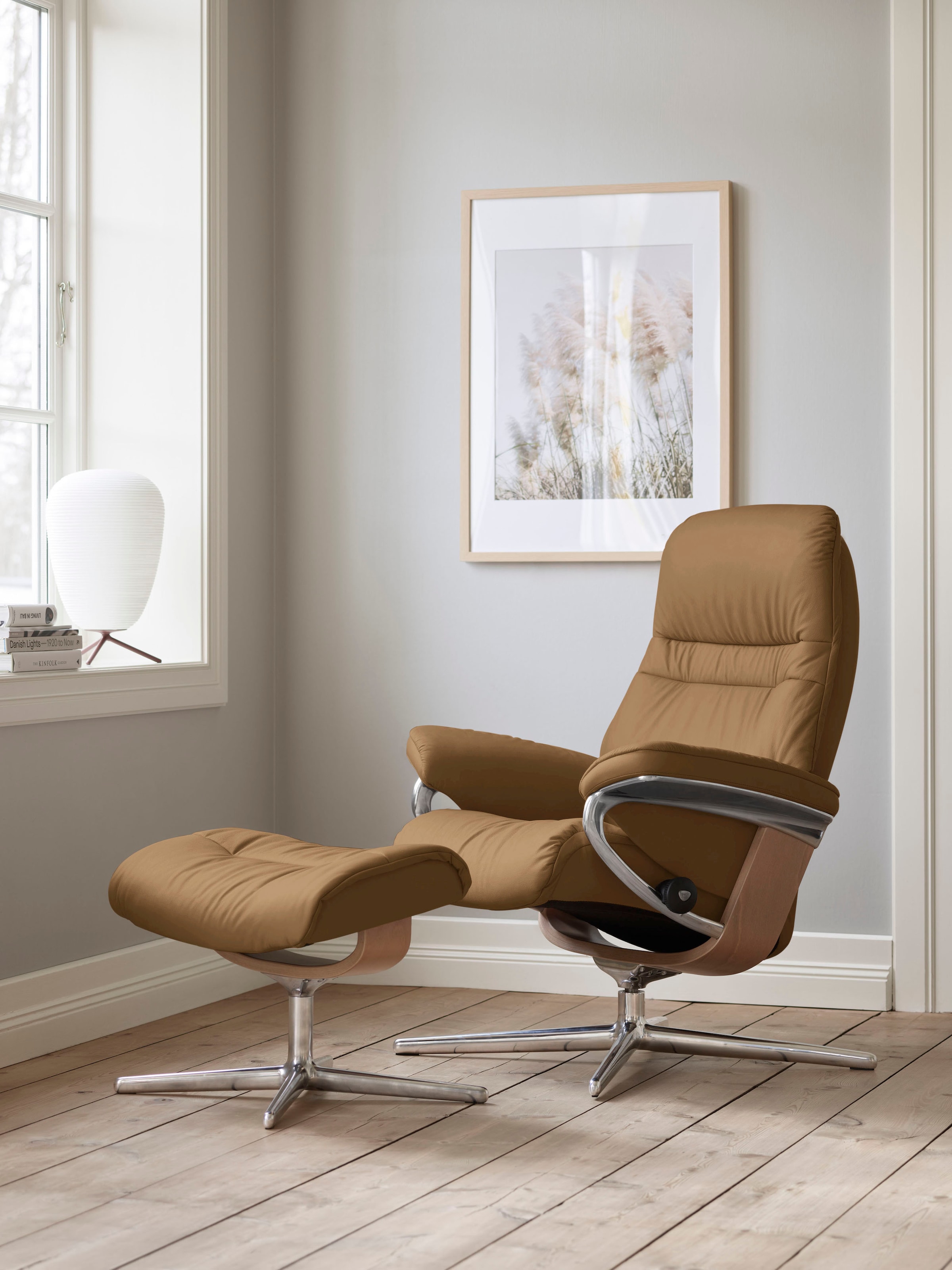 Stressless® Relaxsessel »Sunrise« Set, Relaxsessel mit Hocker,  mit Hocker, mit Cross Base, Größe S, M & L, Holzakzent Eiche
