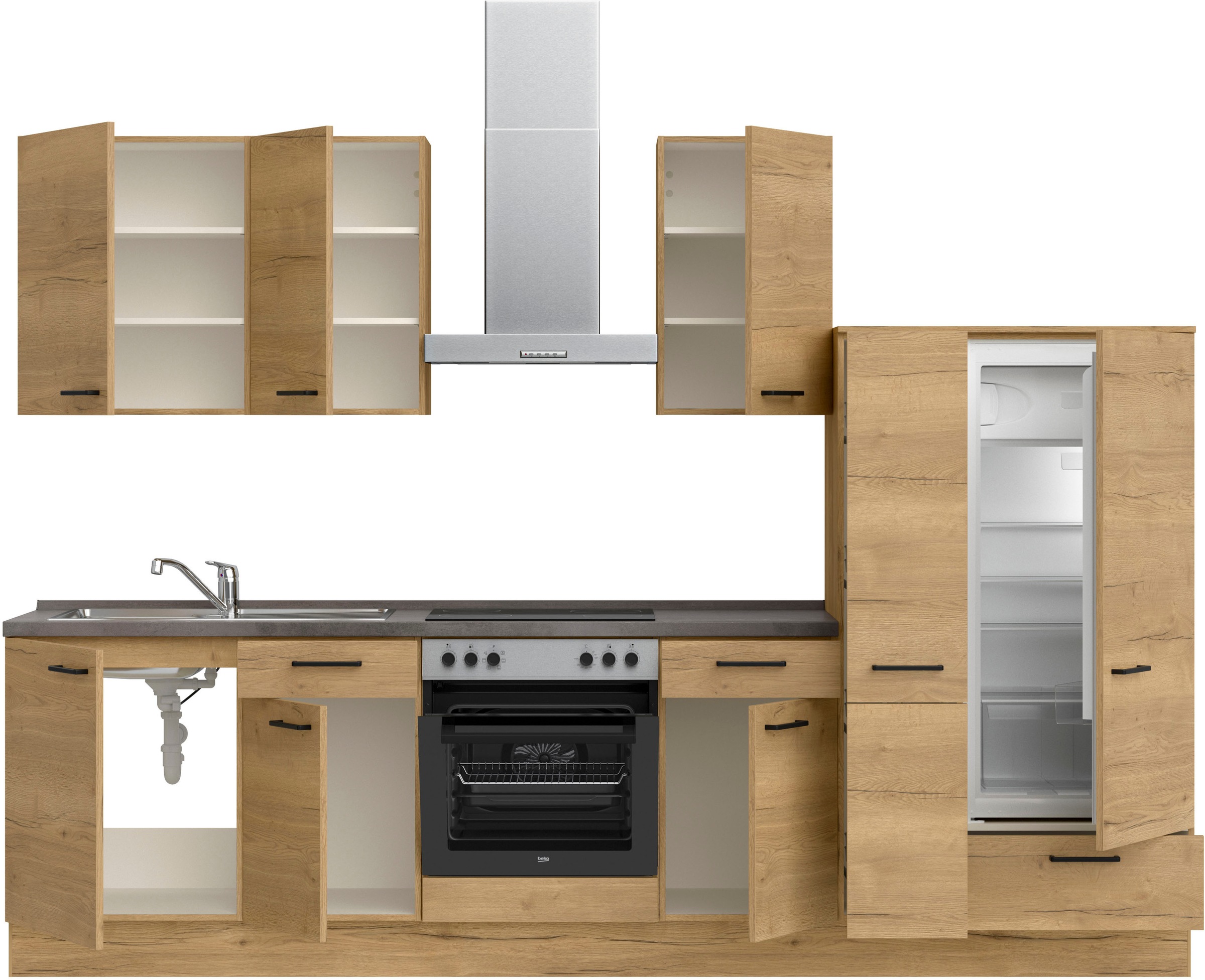 nobilia® Küchenzeile »"Structura I"«, vormontiert, Ausrichtung wählbar, Breite 300 cm, wahlw. mit E-Geräten
