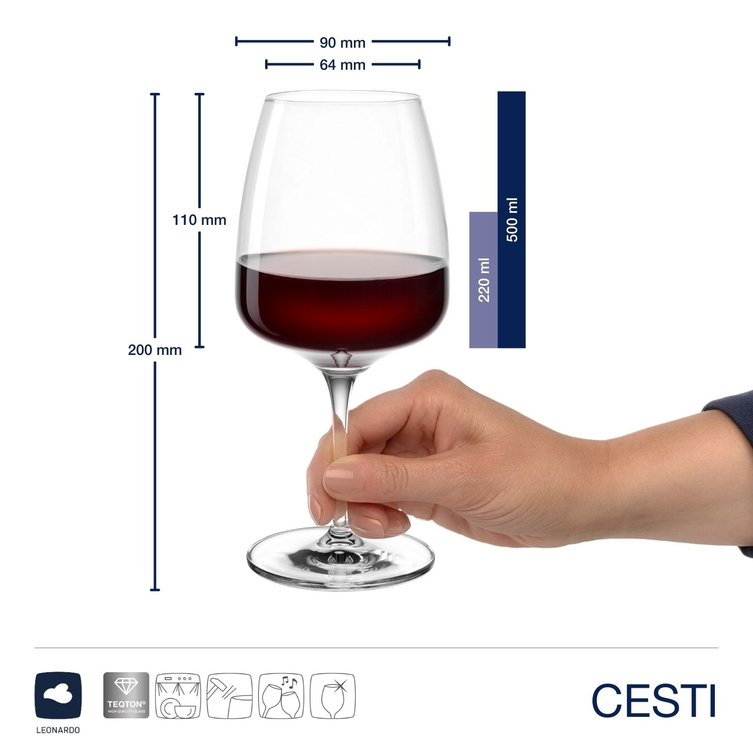 LEONARDO Rotweinglas »6 Weingläser CESTI + Poliertuch«, (Set, 7 tlg.), 6 Rotwein-Gläser mit Poliertuch