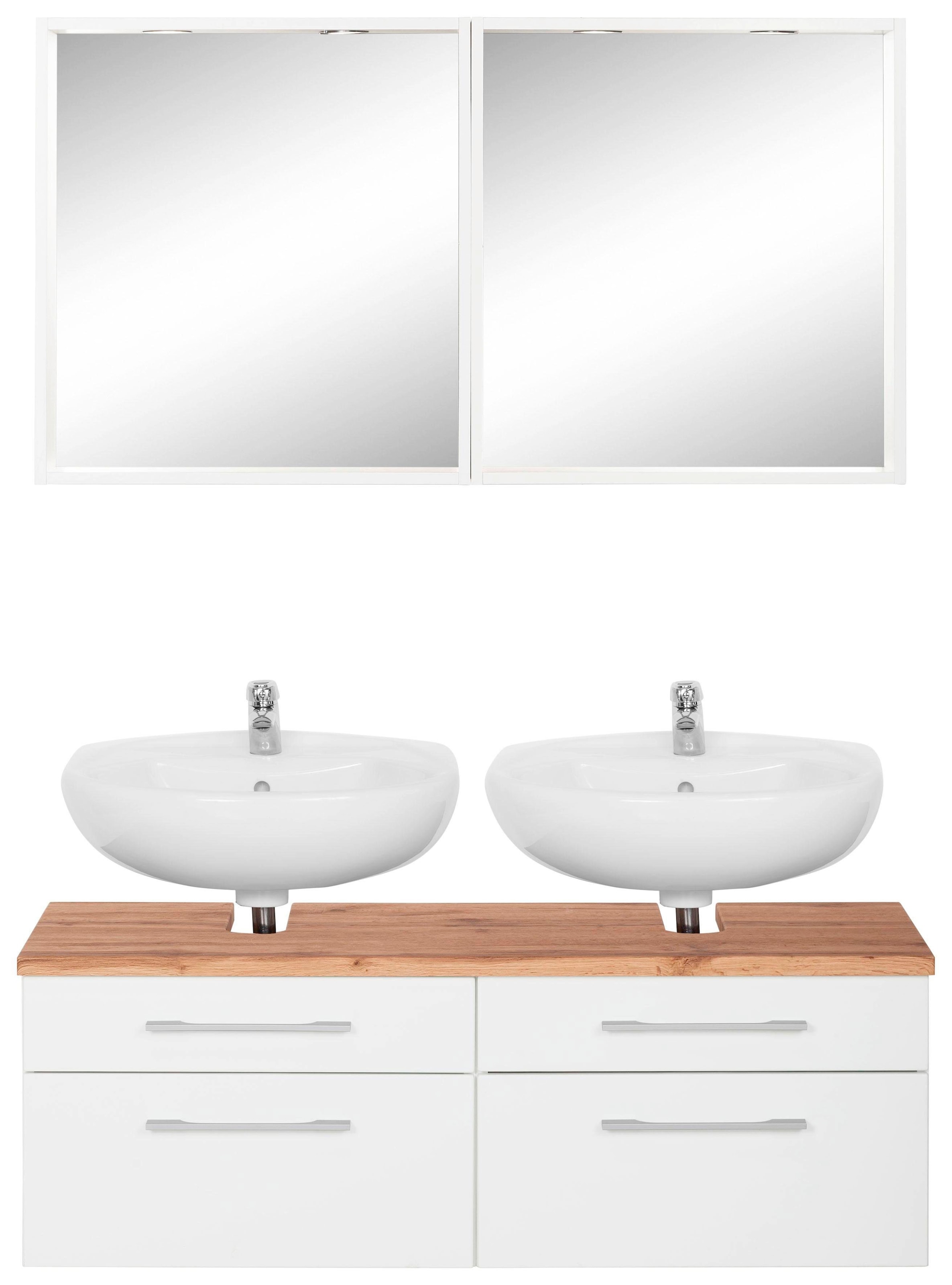 HELD MÖBEL Badmöbel-Set »Davos«, (3 St.), 2 Spiegel inklusive Beleuchtung  und Waschbeckenunterschrank auf Rechnung bestellen