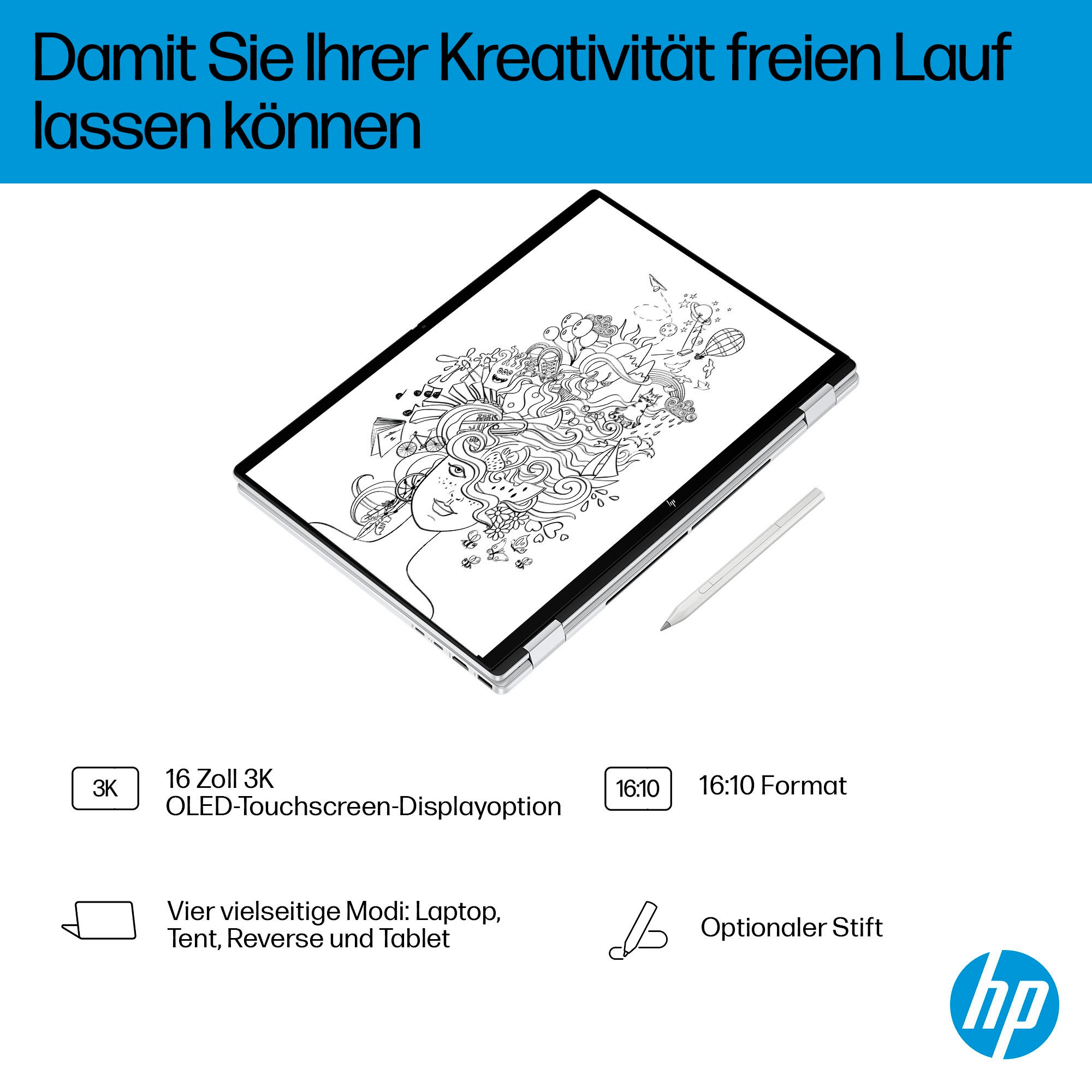 HP Convertible Notebook »OmniBook X Flip 16-as0252ng«, 40,64 cm, / 16 Zoll, Intel, Ultra 7, ARC, 512 GB SSD