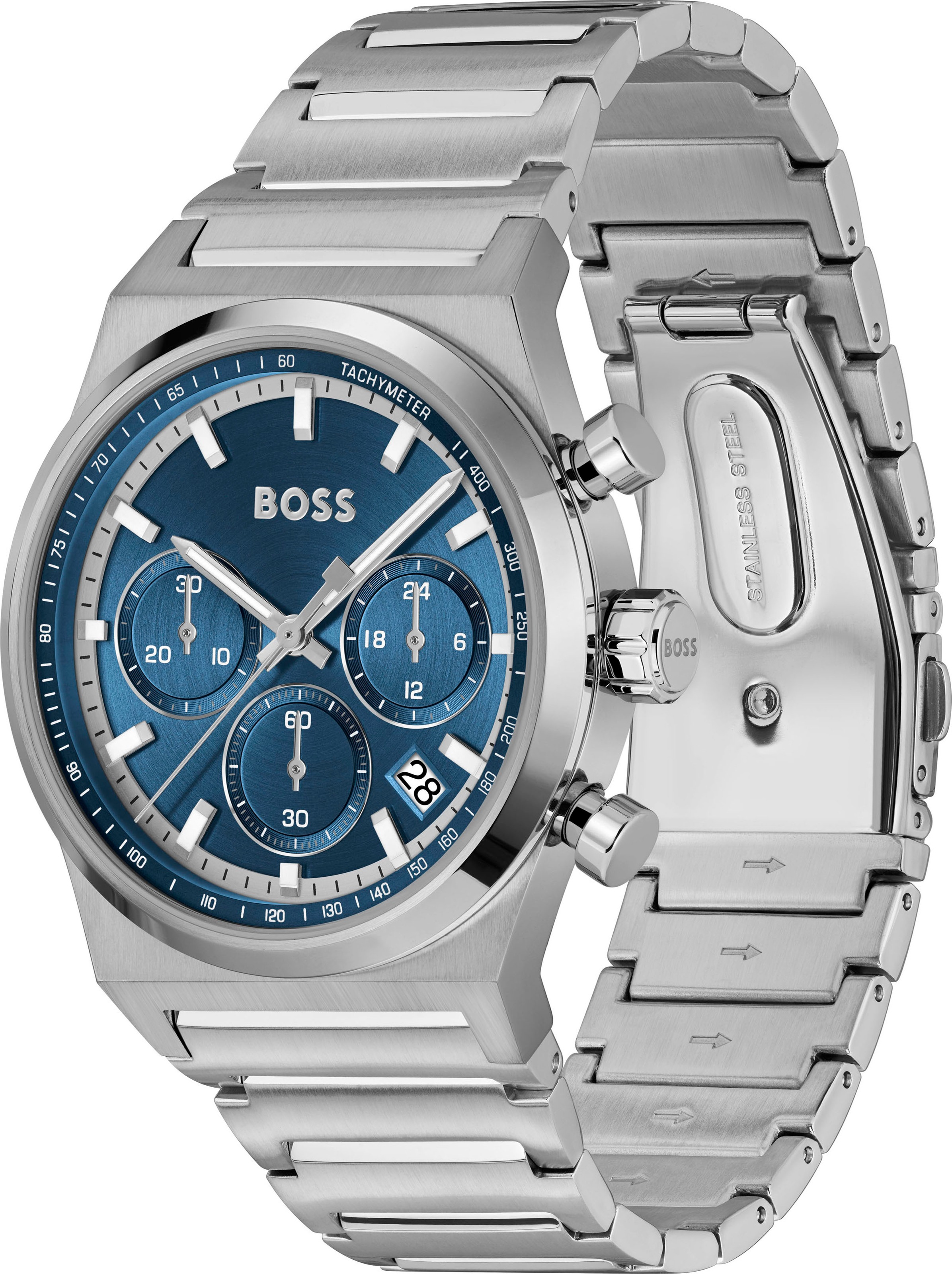 BOSS Chronograph »CANDOR CHRONO«, Quarzuhr, Armbanduhr, Herrenuhr, Edelstahlarmband, analog, Tag