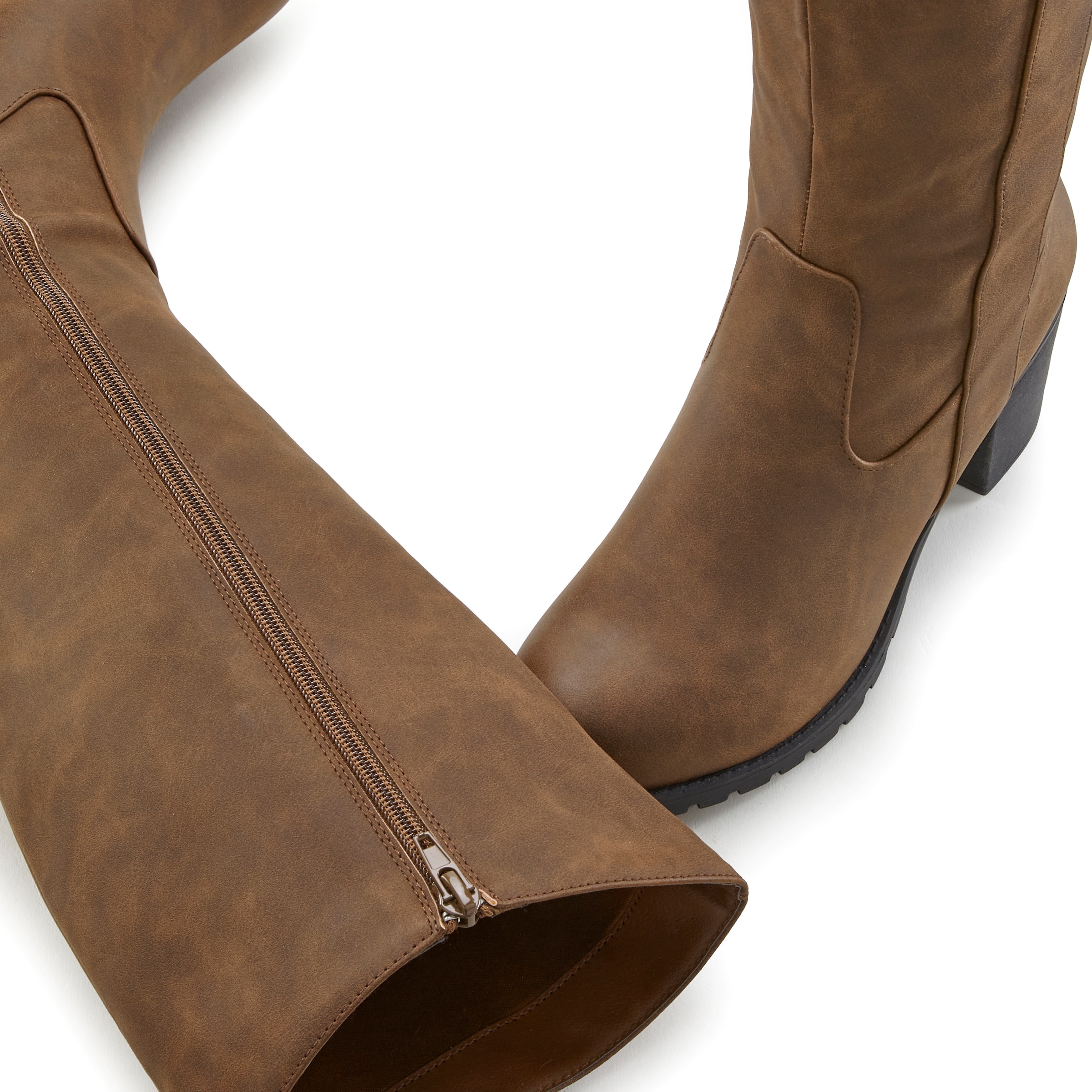 LASCANA Weitschaftstiefel, Stiefel, Stiefelette, langer Stiefel, Blockabsatz, Cowboy Stil VEGAN