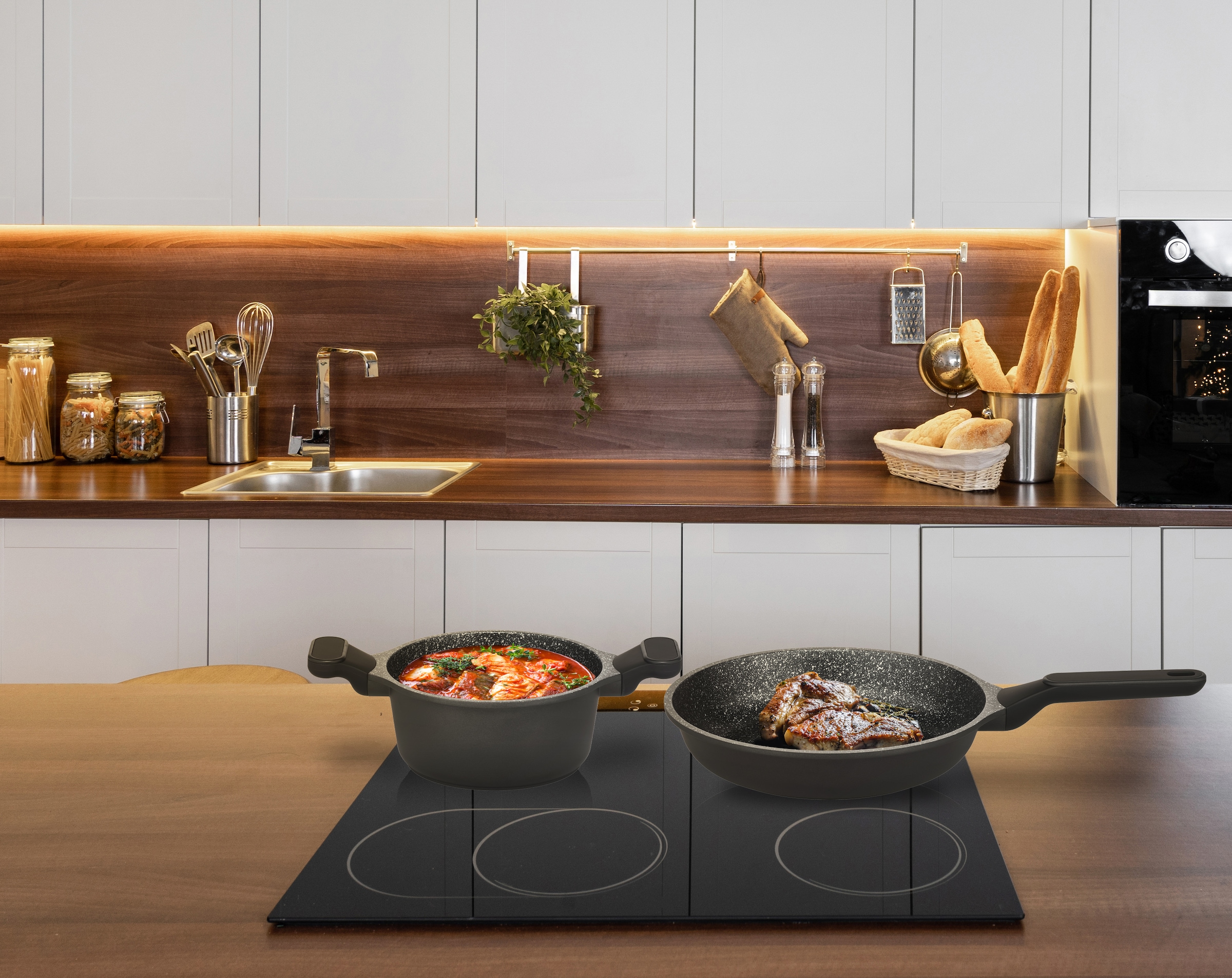 Hanseatic Topf-Set »Black Edition, mit langlebiger VITAFLON® GRANIT Antihaft-Versiegelung«, Aluminiumguss, (Set, 10 tlg.), Kochtopf-Set im modernen Design mit formschönen Soft-Touchgriffen