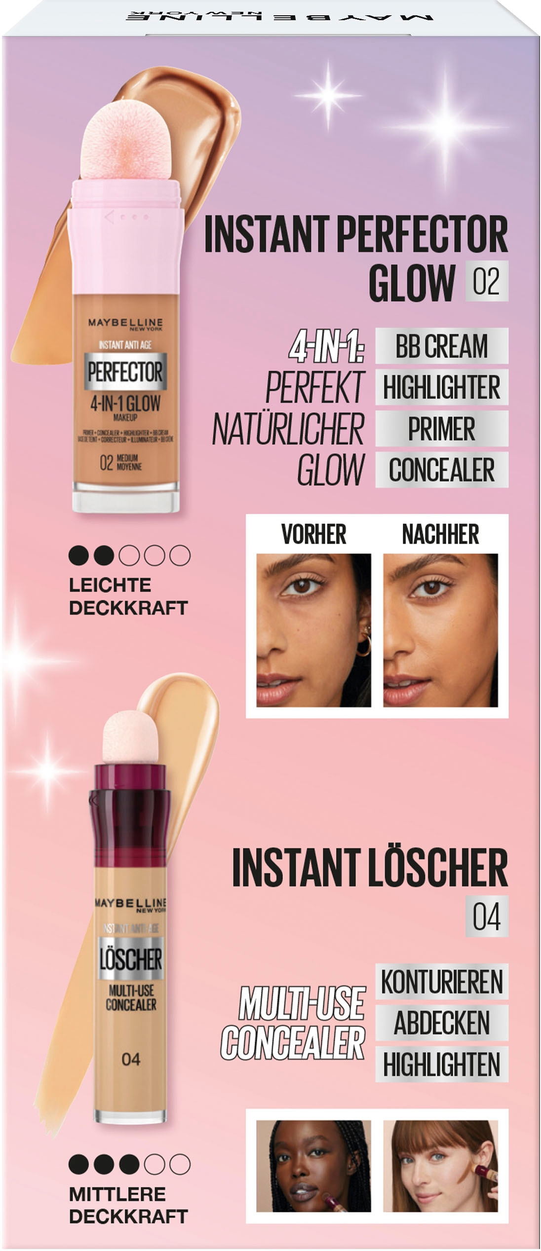 MAYBELLINE NEW YORK Schmink-Set »Maybelline New York Instant Perfector Glow + Concealer«, mit vielseitigen Kombinationsmöglichkeiten