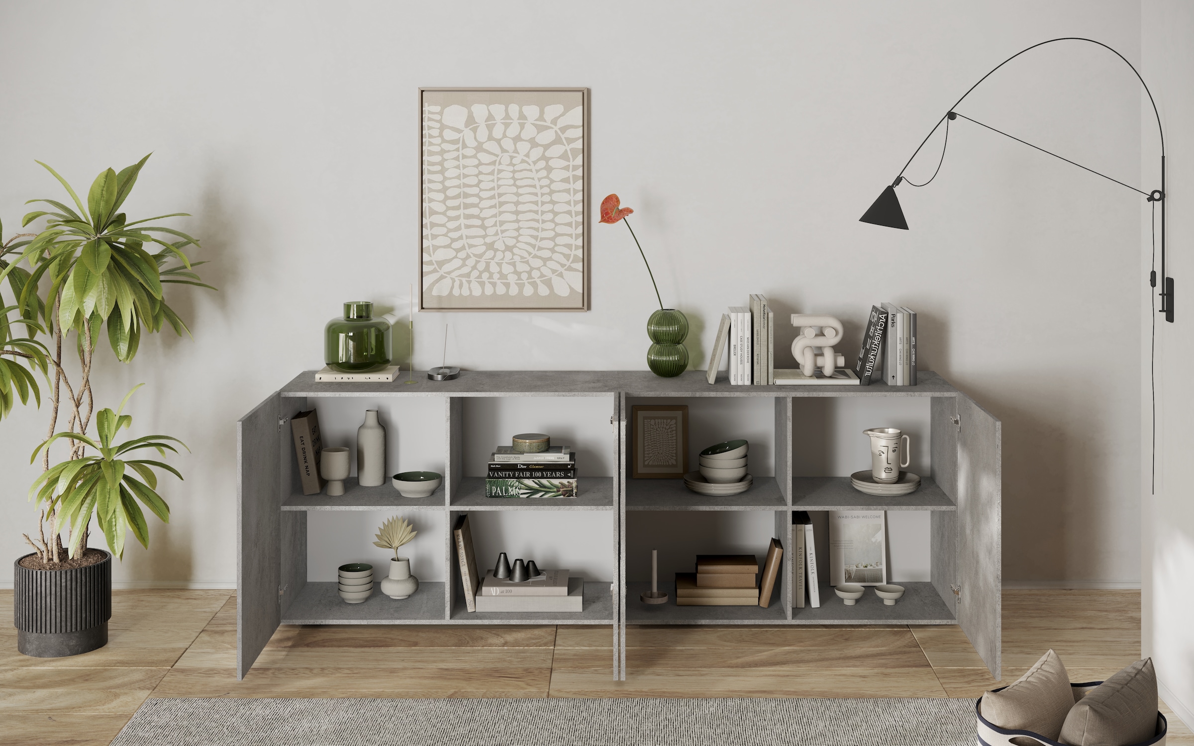 INOSIGN Sideboard »Snake Breite 241 cm, moderne Kommode mit 4 Türen«, Anrichte mit viel Stauraum, Front mit besonderem Siebdruck