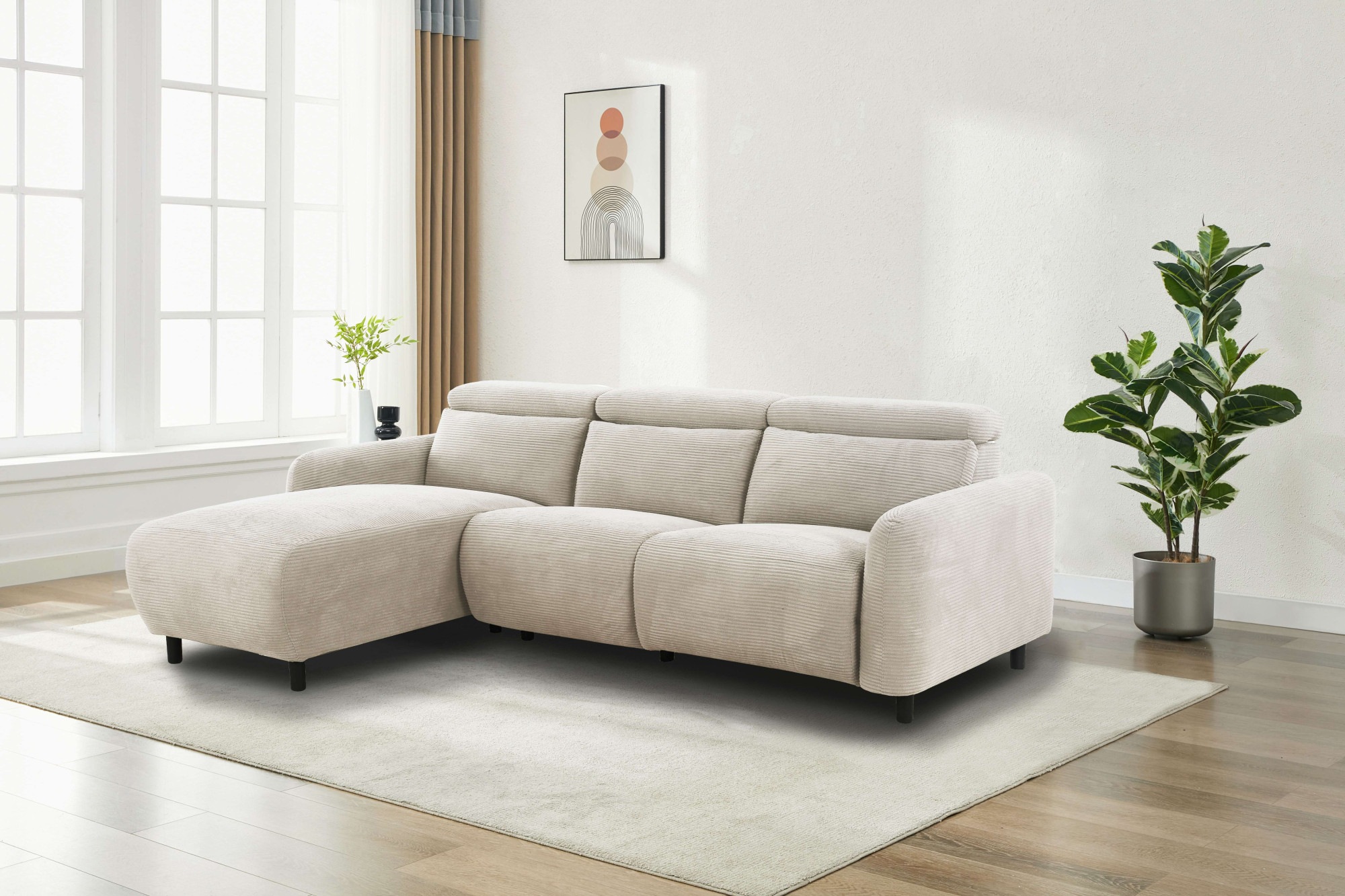 Home affaire Ecksofa »SKAANE in Cord, L-Form, 274 cm, manuelle u. elektrische Funktion,«, rundes Design, Kopfteilverstellung, Federkernpolsterung