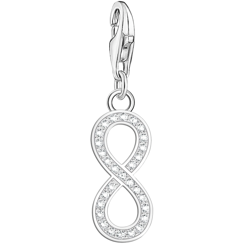 THOMAS SABO Charm-Einhänger »Infinity/Unendlichkeitsschleife mit Zirkoniasteinen« mit Zirkonia (synth.) silberfarben-weiß + weiß Charm-Anhänger...