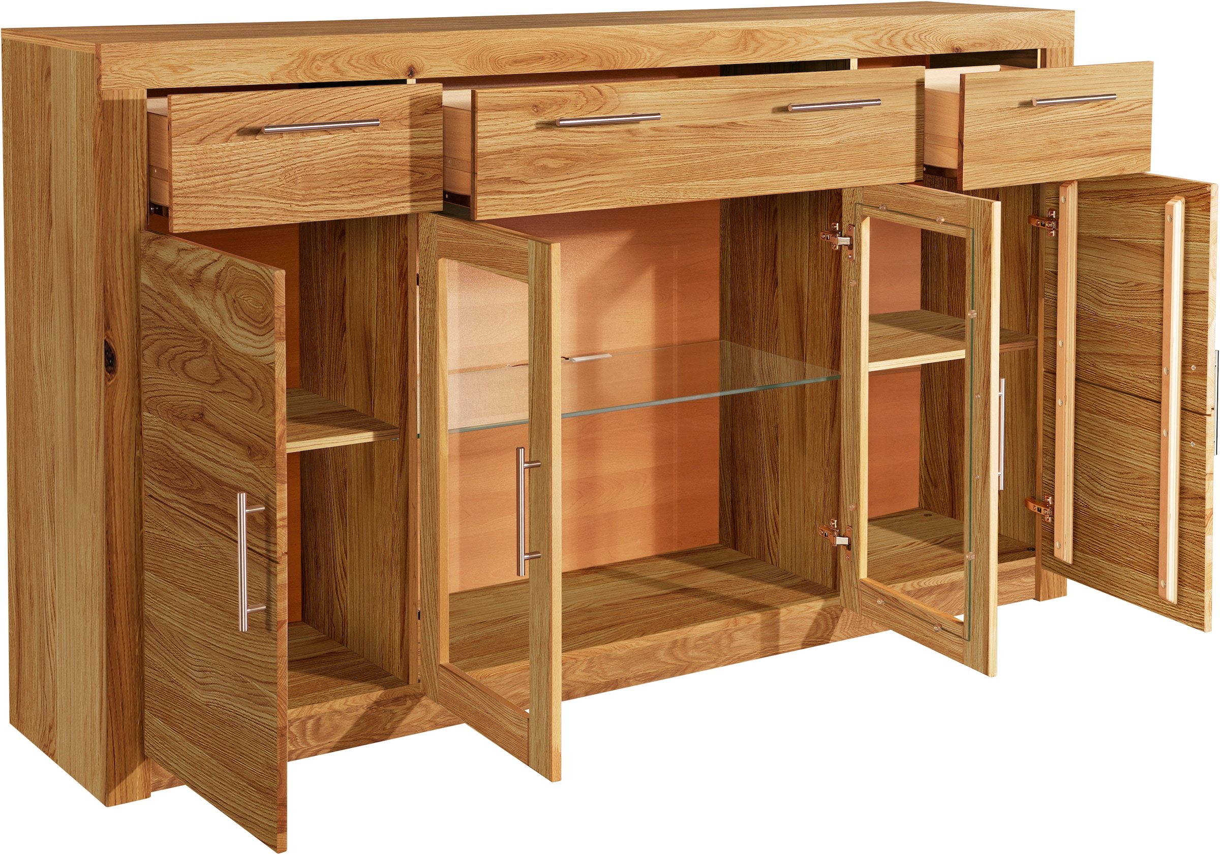 VOGL Möbelfabrik Highboard »Toronto«, opt. Glastüren, teilmassiv, Rahmenoptik, Made in Germany
