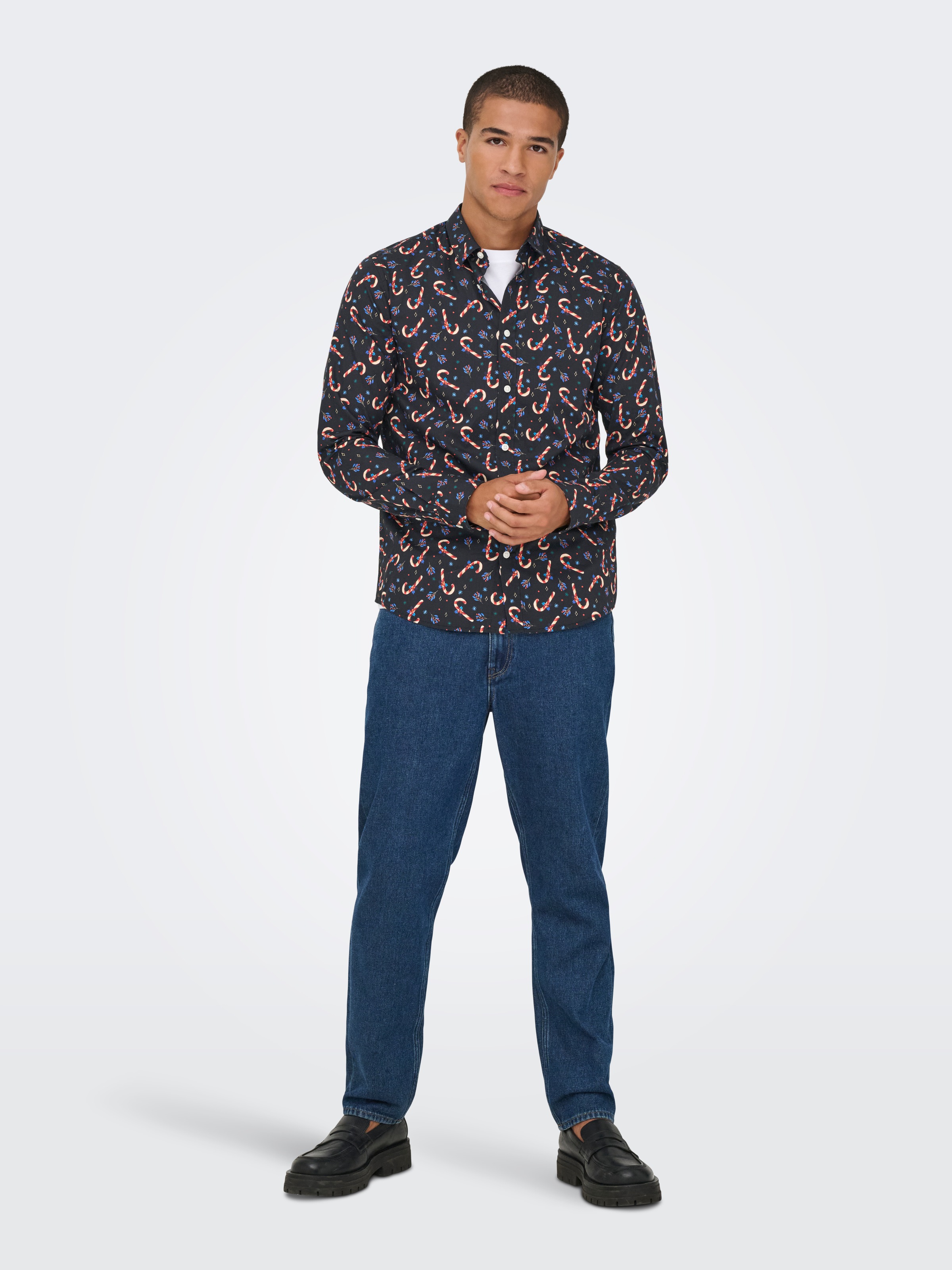 ONLY & SONS Langarmhemd »ONSELF XMAS AOP SLIM POPLIN LS SHIRT«