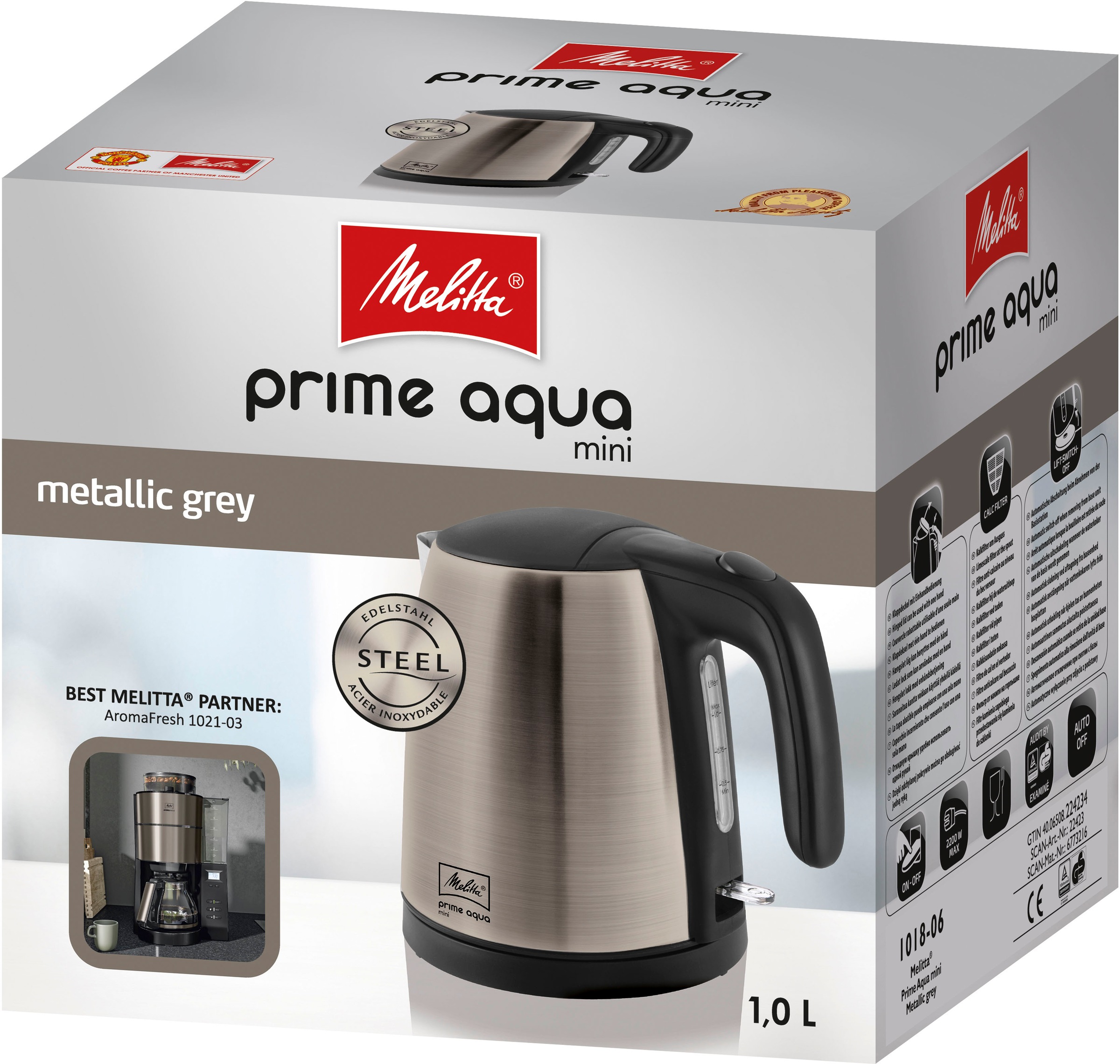 Melitta Wasserkocher »Prime Aqua Mini Metallic 1018-06«, 1 l, 2200 W