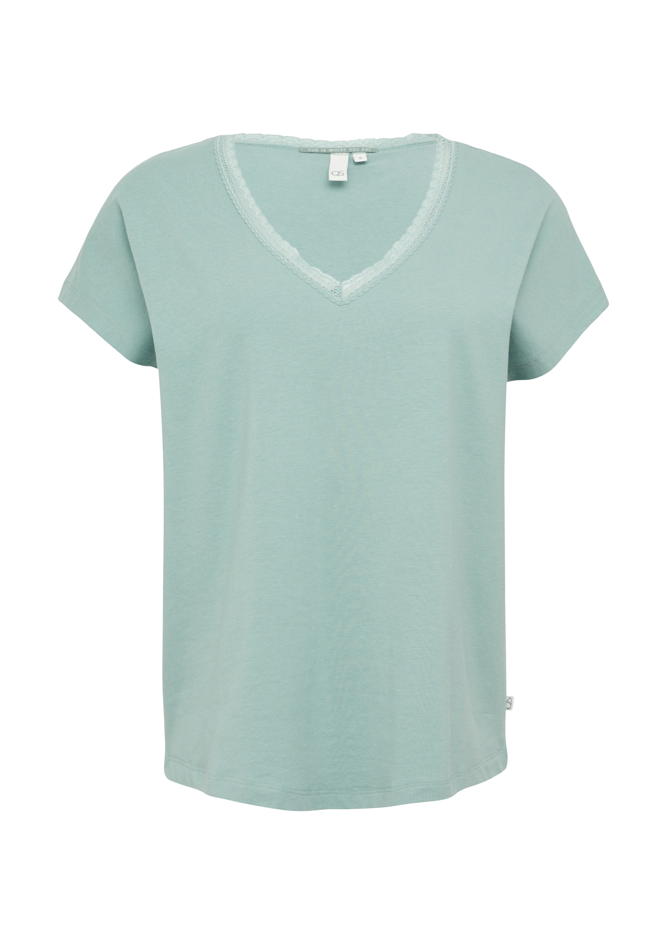 QS T-Shirt, mit Spitze am Ausschnitt
