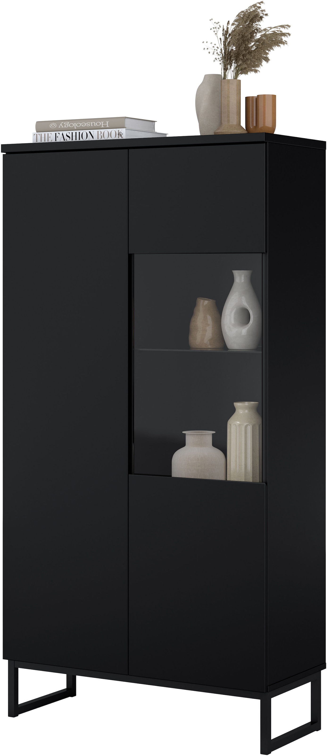 OTTO home Vitrine »Modo II, Breite 80 cm, moderner griffloser Vitrineschrank« Vitrine viel Stauraum, Einlegeböden verstellbar, Glastür, Metallkufen