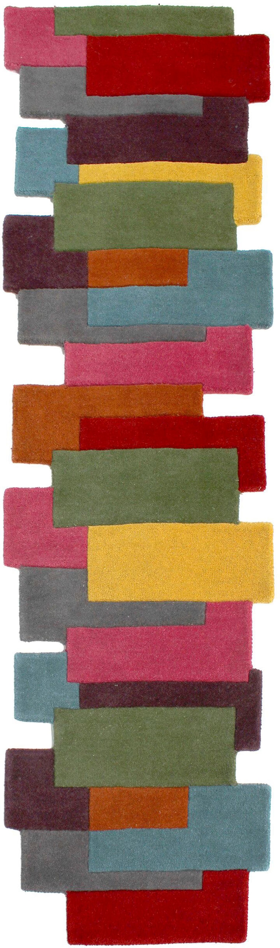 FLAIR RUGS Läufer »Abstract Collage«, rechteckig, 100% Wolle, Karo Design,  Patchwork, modern, mehrfarbig, Teppichläufer bequem und schnell bestellen