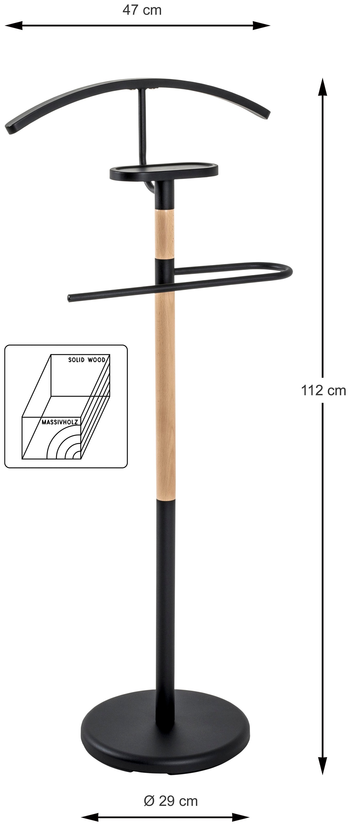 HAKU Herrendiener »Anzugständer, Dressboy, Kleiderboy, Kleiderbutler, Stiller Diener« freiform - aus Metall buche, schwarz -B/T/H 47/29/112 cm