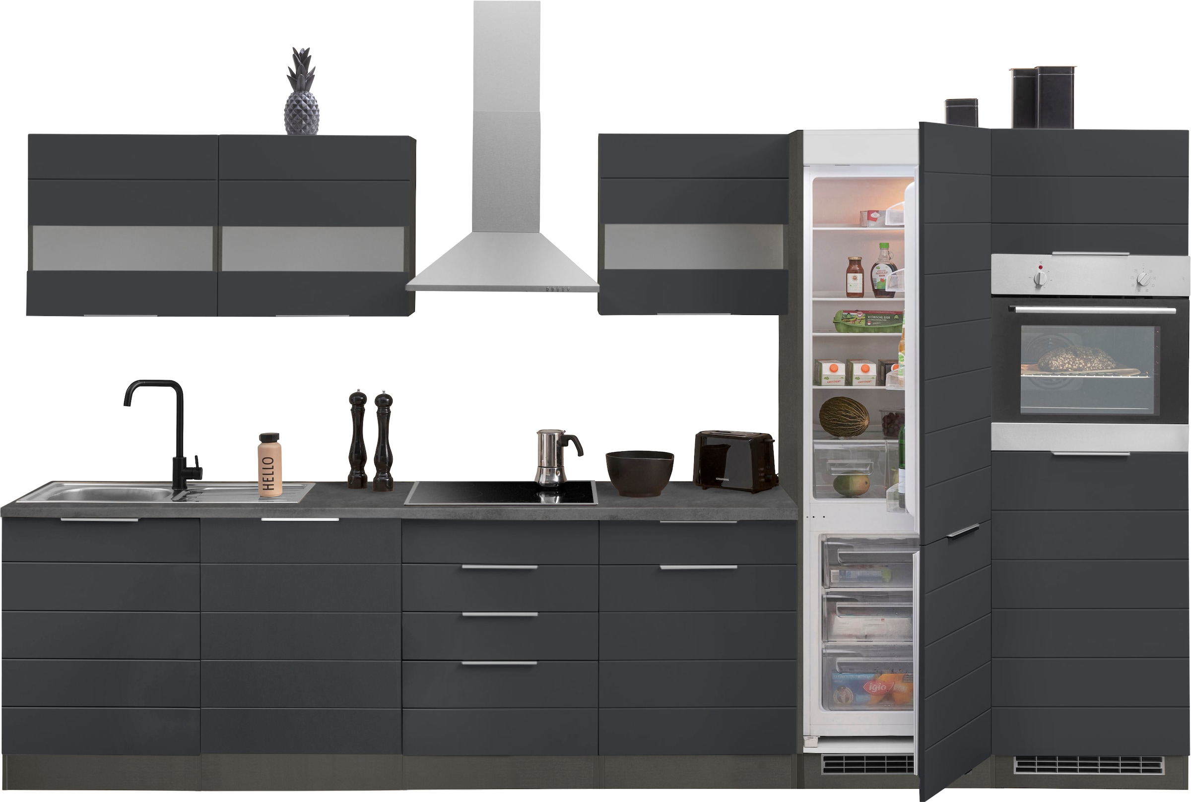 KOCHSTATION Küchenzeile »KS-Luhe«, 360 cm breit, wahlweise mit oder ohne E-Geräten, gefräste MDF-Fronten