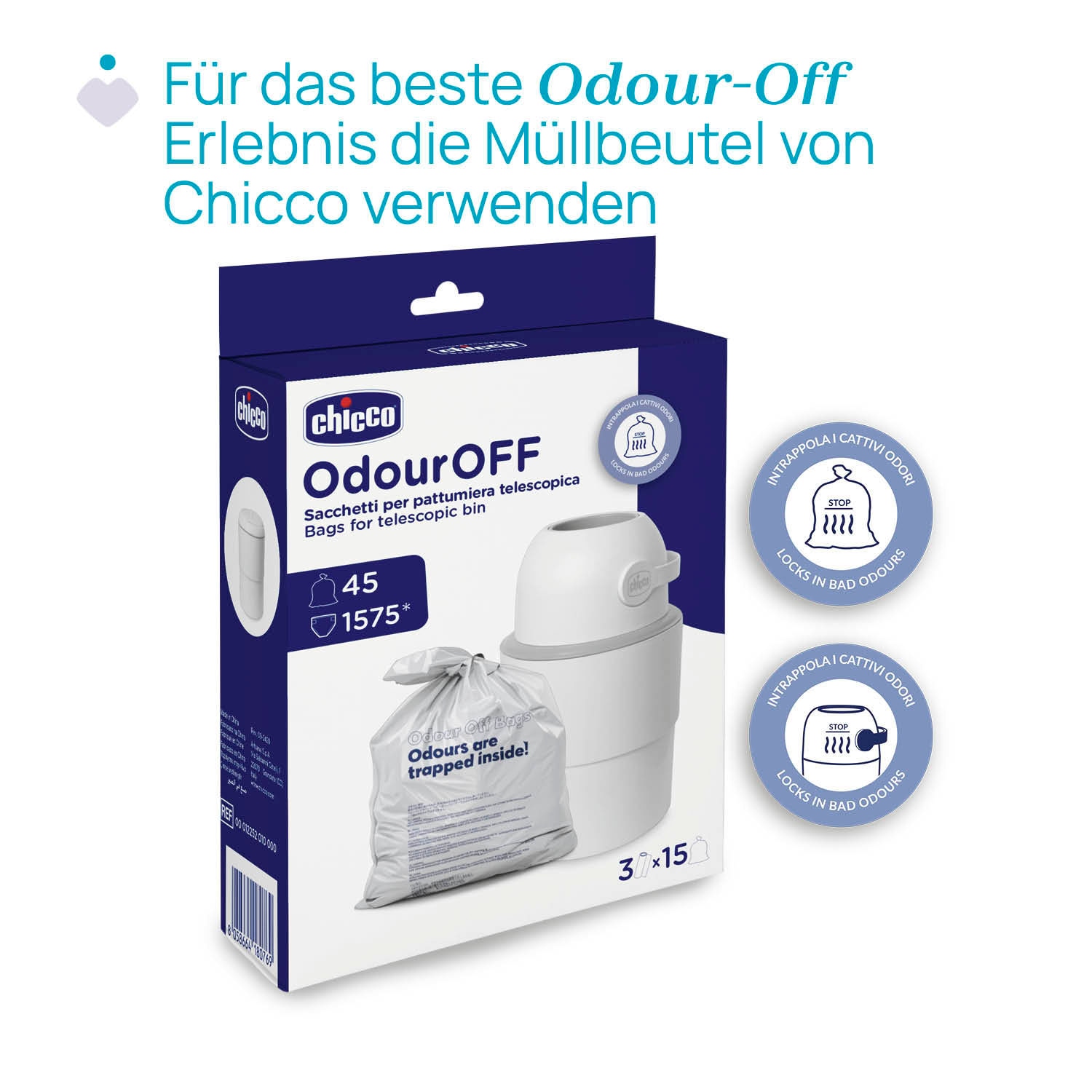 Chicco Windeleimer »Teleskop, Odour off XL«, inklusive 1 Pck. Müllbeutel Odour Off und einem Müllbeutelspender