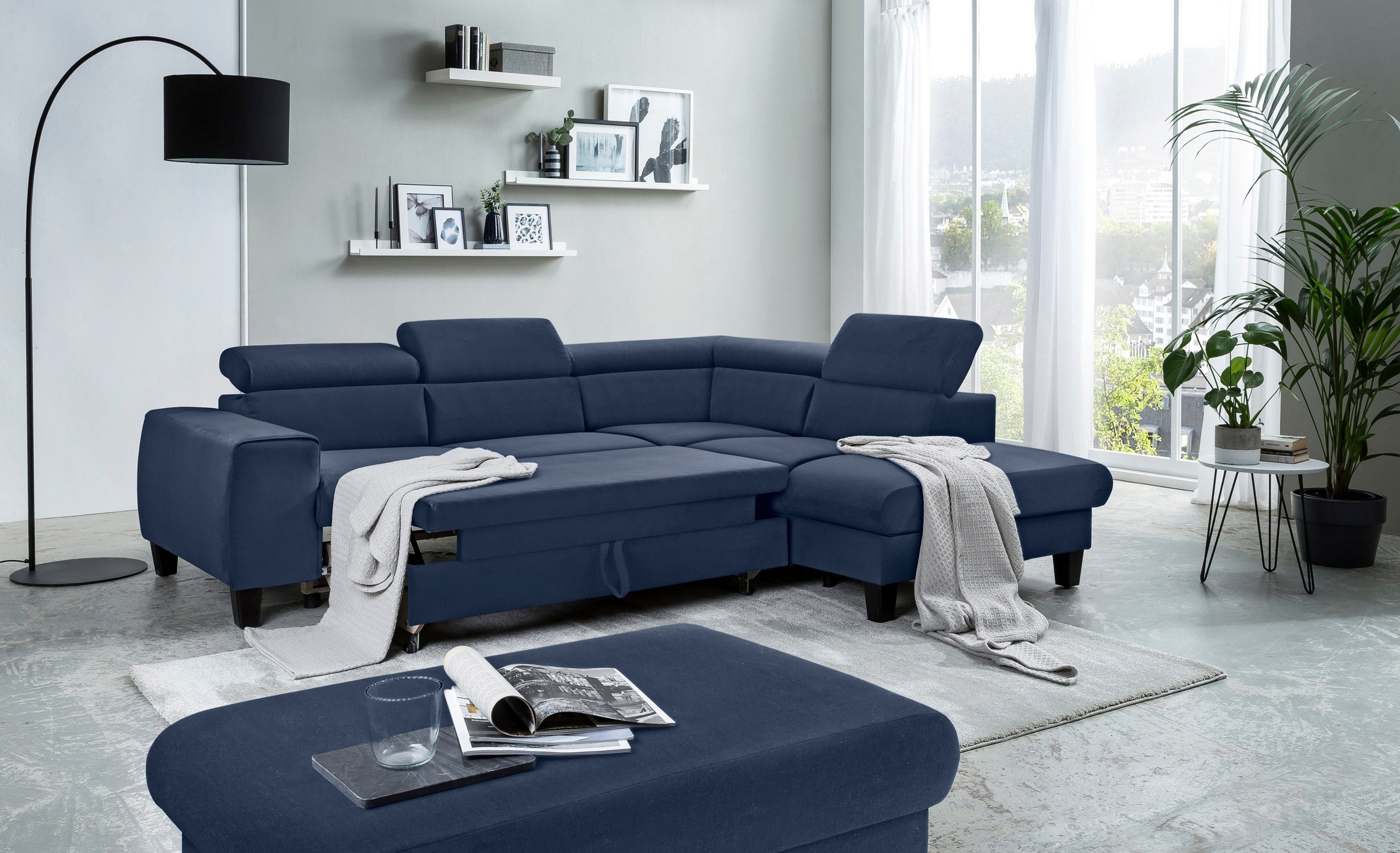 COTTA Polstergarnitur »Morven L-Form«, (Set), Set bestehend aus: Ecksofa mit Kopfteilverstellung & Hocker