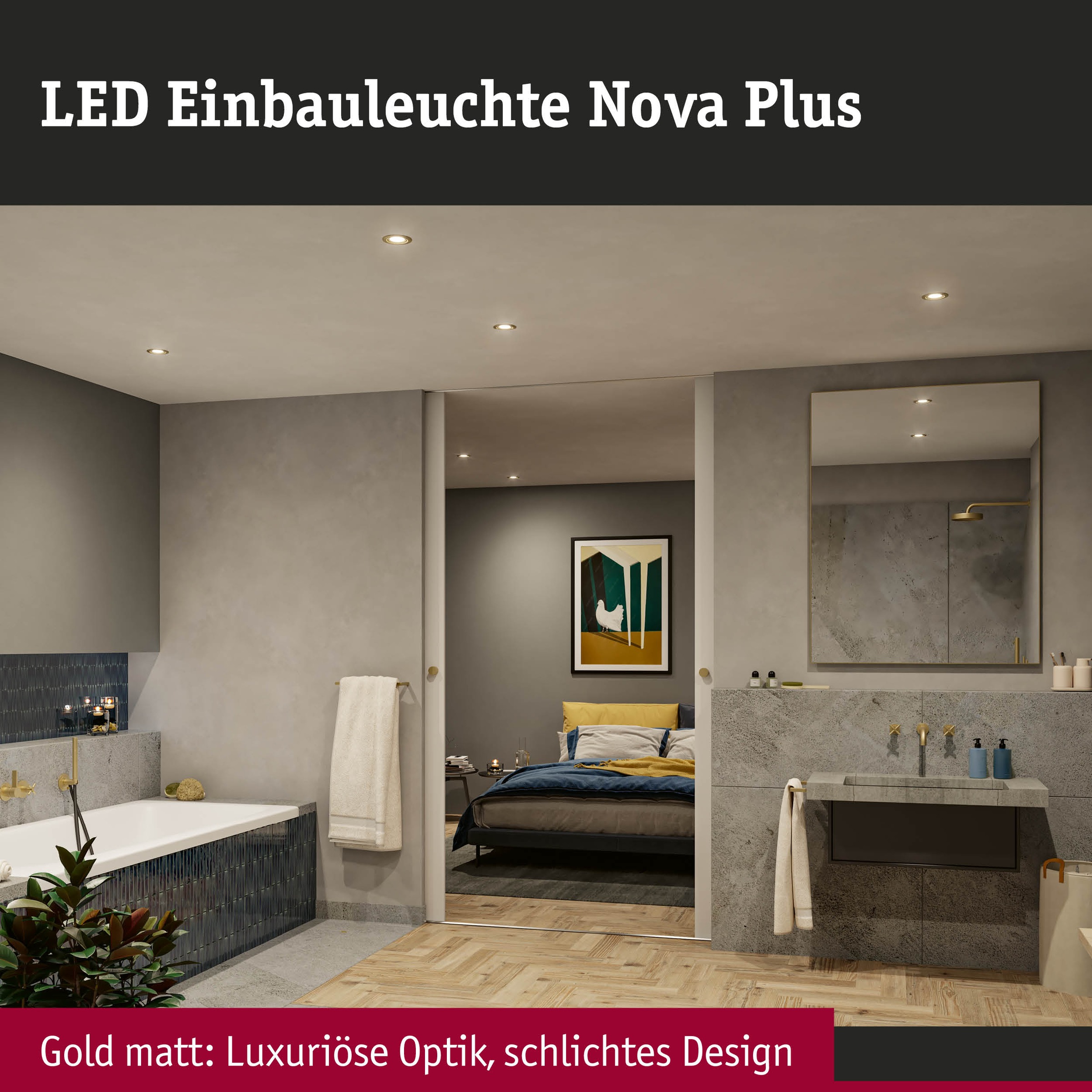 Paulmann LED Einbauleuchte »Einbauleuchte Nova Plus IP65 rund 93mm 30° dimmbar Gold matt«, 1 flammig, Leuchtmittel GU 5,3 | ohne Leuchtmittel
