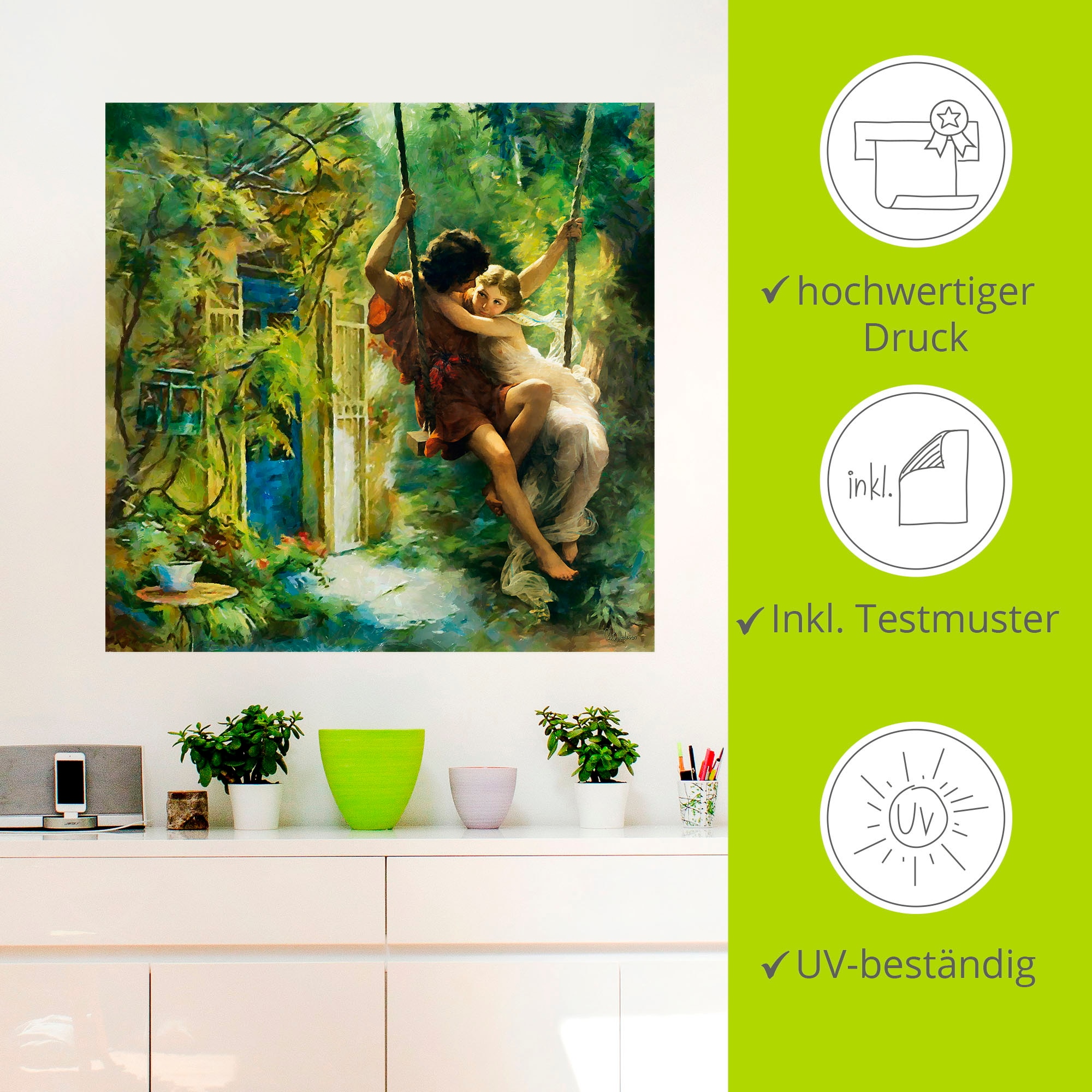 Artland Wandbild »Paar auf einer Schaukel«, Bilder von Liebespaaren, (1 St.), als Leinwandbild, Wandaufkleber in verschied. Größen