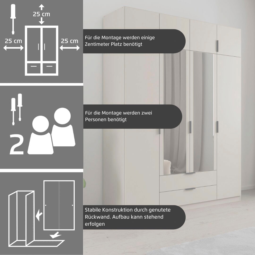 rauch Kleiderschrank »Drehtürenschrank Schrank Garderobe Ankleide Schlafzimmer LAGOA« in 3 verschiedenen Ausstattungen BASIC/CLASSIC/PREMIUM,  moderne Kantengriffe aus Metall, optional mit Aufsatz MADE IN GERMANY