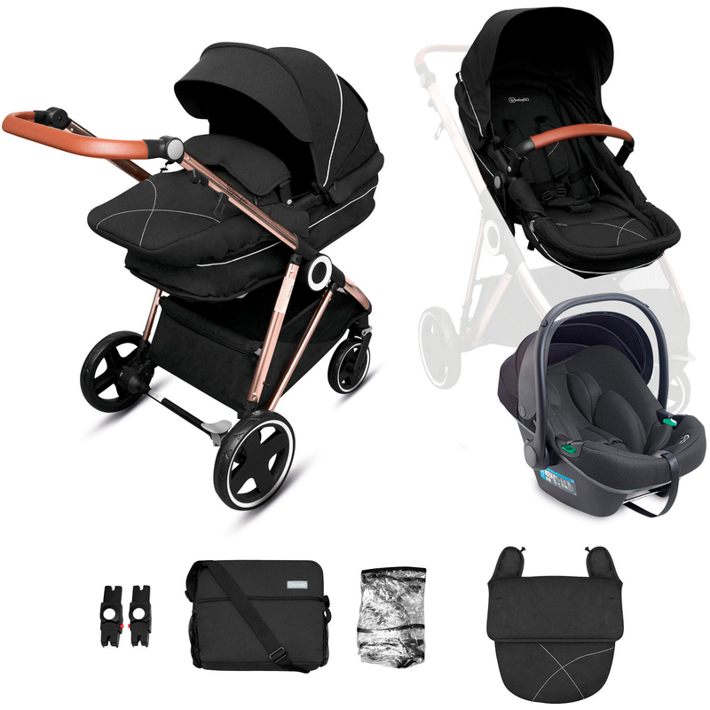 BABYGO Kombi-Kinderwagen »Halime 3in1« inklusive Babywanne, Babyschale, Regenhaube & Wickeltasche schwarz/gold