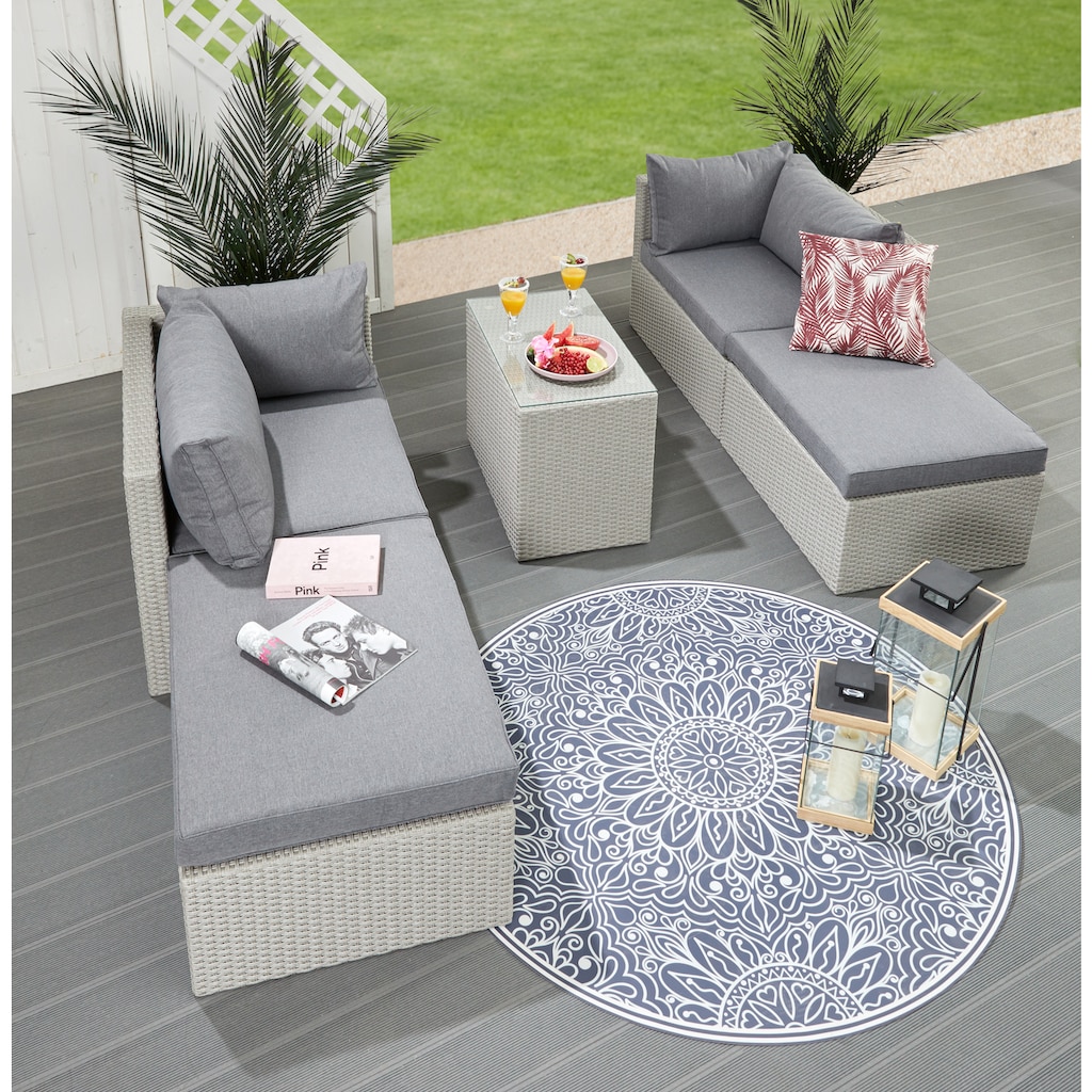 KONIFERA Gartenlounge-Set »Dallas«, (Set, 13 tlg., 2xSessel, 2xHocker, 1xTisch 70x40x51cm,inkl. Auflagen,Stahl/Polyratten)