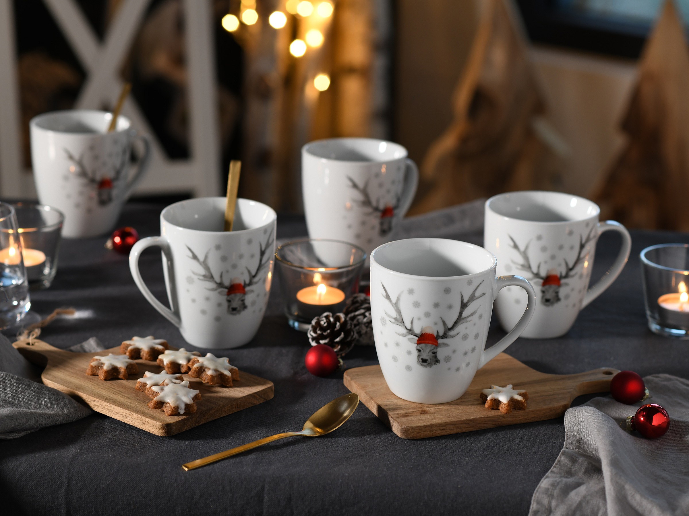 CreaTable Frühstücks-Geschirrset »Hirsch, Frühstücksset 18-tlg«, (Set, 18 tlg.), Winterdekor, Hirschmotiv