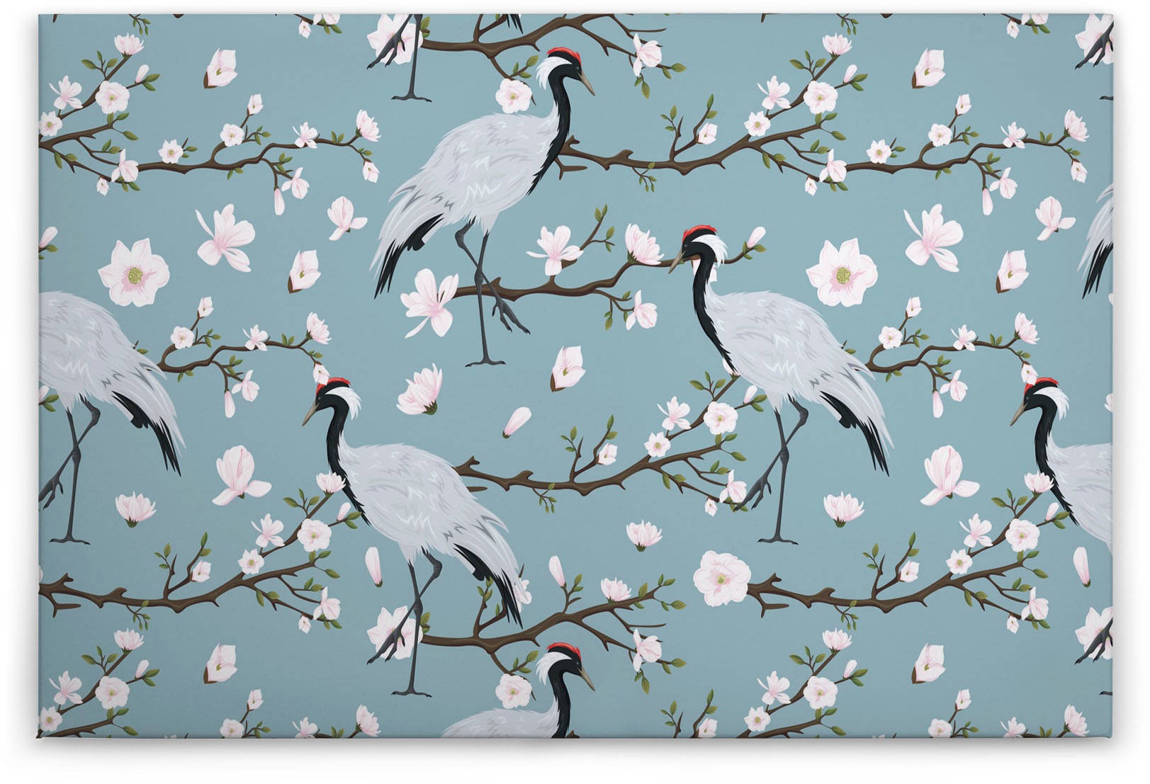 Bricoflor Leinwandbild Mit Kranich Wandbild Mit Vogel Und Kirschblüten In B günstig online kaufen