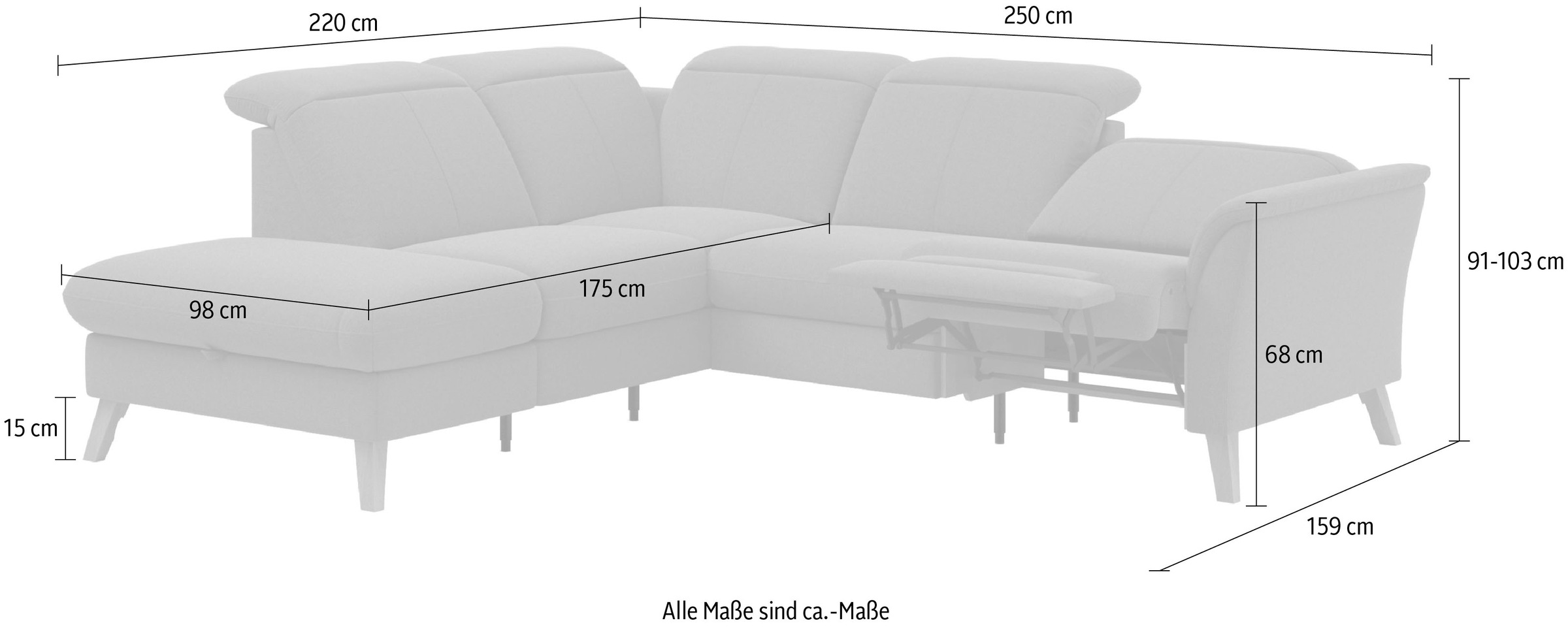 sit&more Ecksofa »Romero L-Form«, wahlweise mit oder ohne TV-Funktion, Bettfunktion, Bettkasten