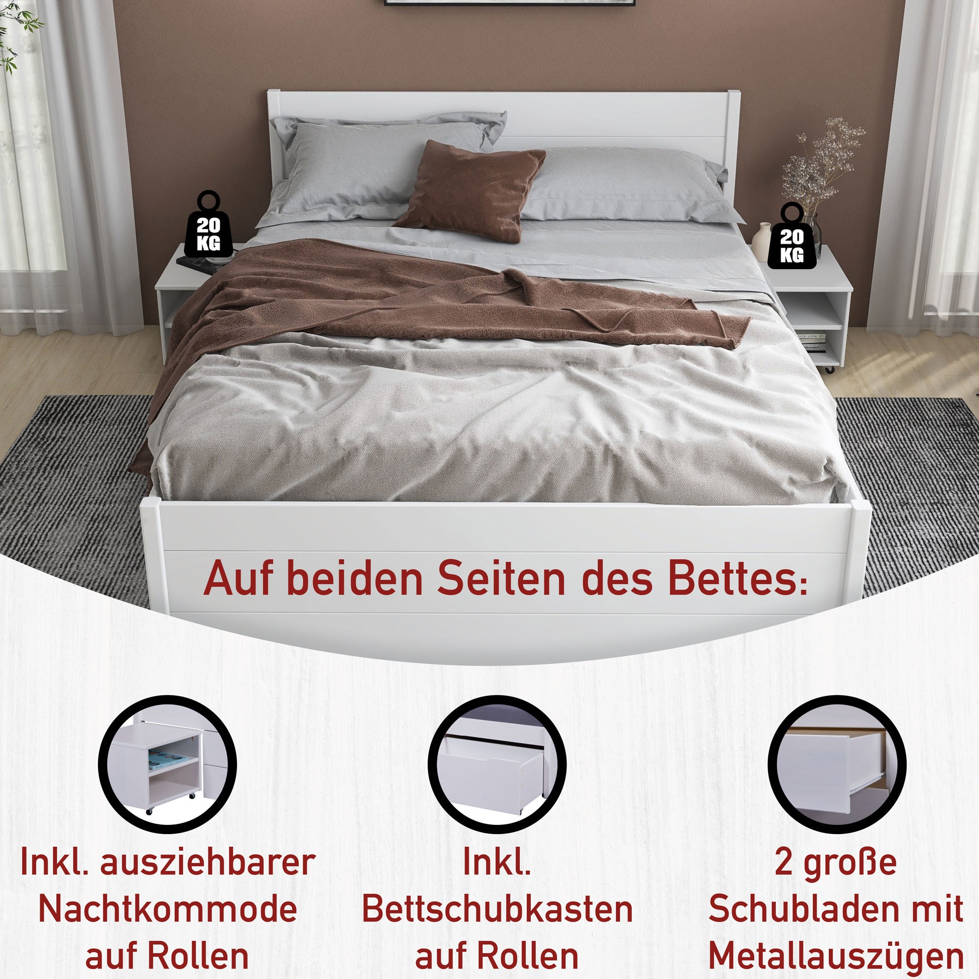 Inter Link Stauraumbett »Stauraumbett Efetivo« Kiefer Massiv, Stauraum, inkl. Lattenrost, 160 x 200 cm