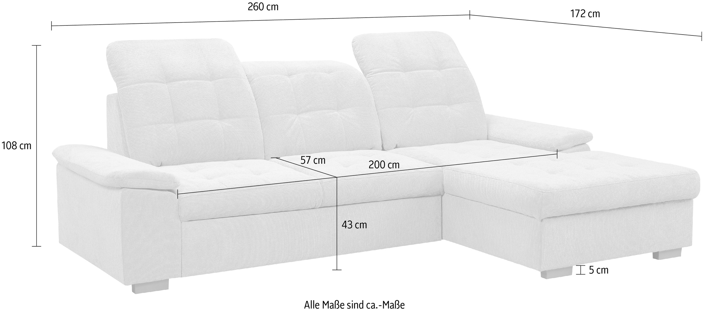WERK2 Ecksofa Carmen, Sofa, Eckcouch mit Schlaffunktion, Bettkasten und Sitztiefenverstellung