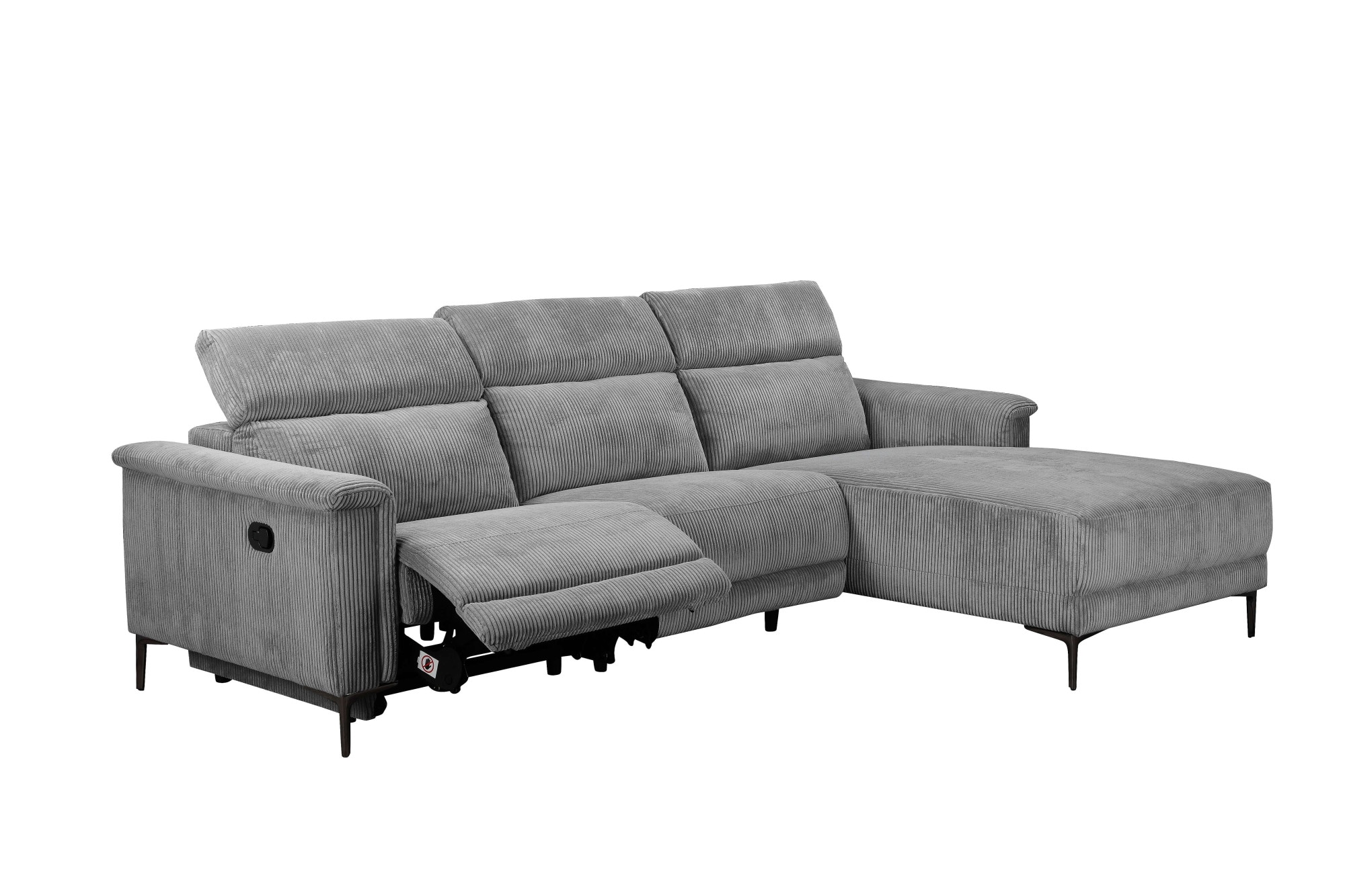 Places of Style Ecksofa »Lund in Cord, L-Form, 261 cm, manuelle und elektr. Relaxfunktion,«, USB-A und Kopfteilverstellung