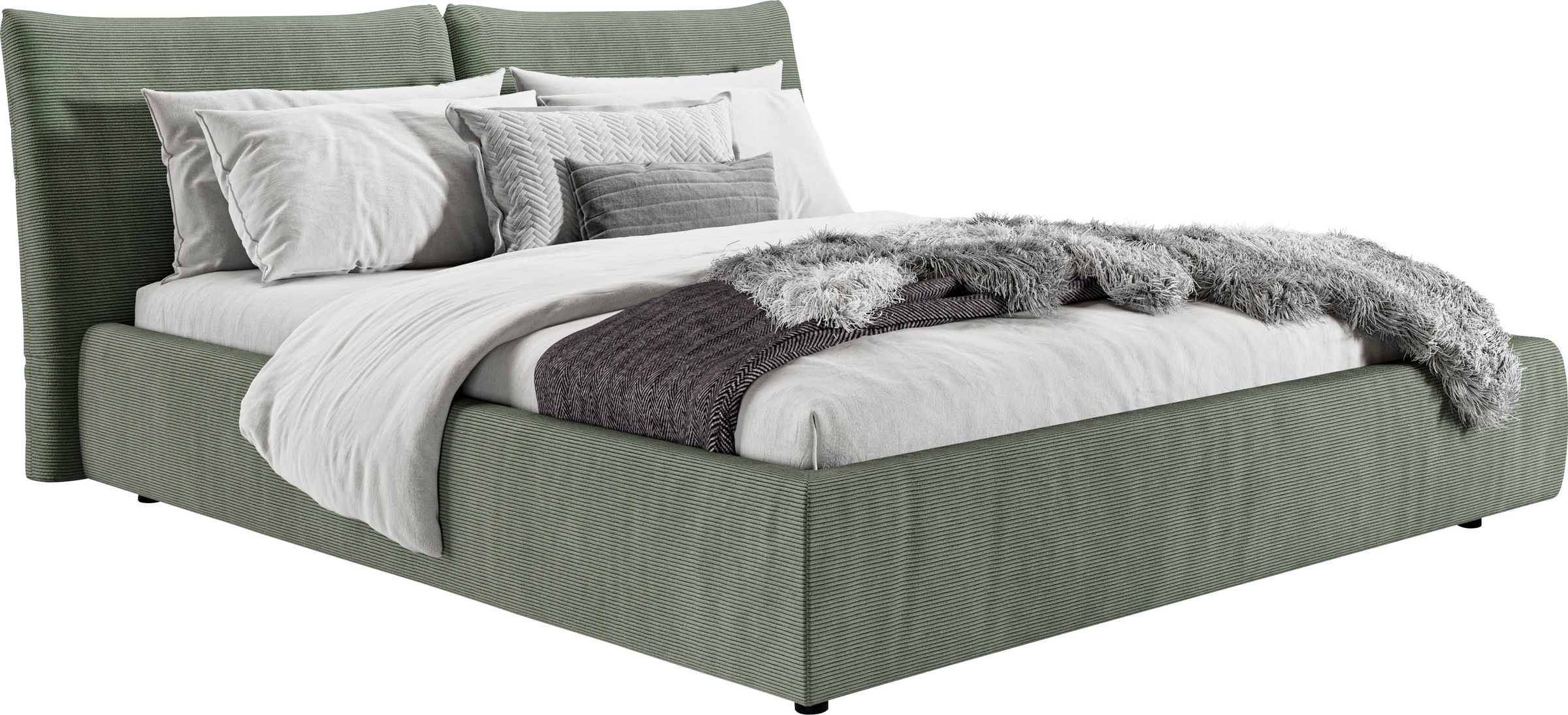 Polsterbett „Priora“, auch in NaturLEDER, Cord, belastbar bis 280kg, auch Überlänge 220 cm, oliv Feincord