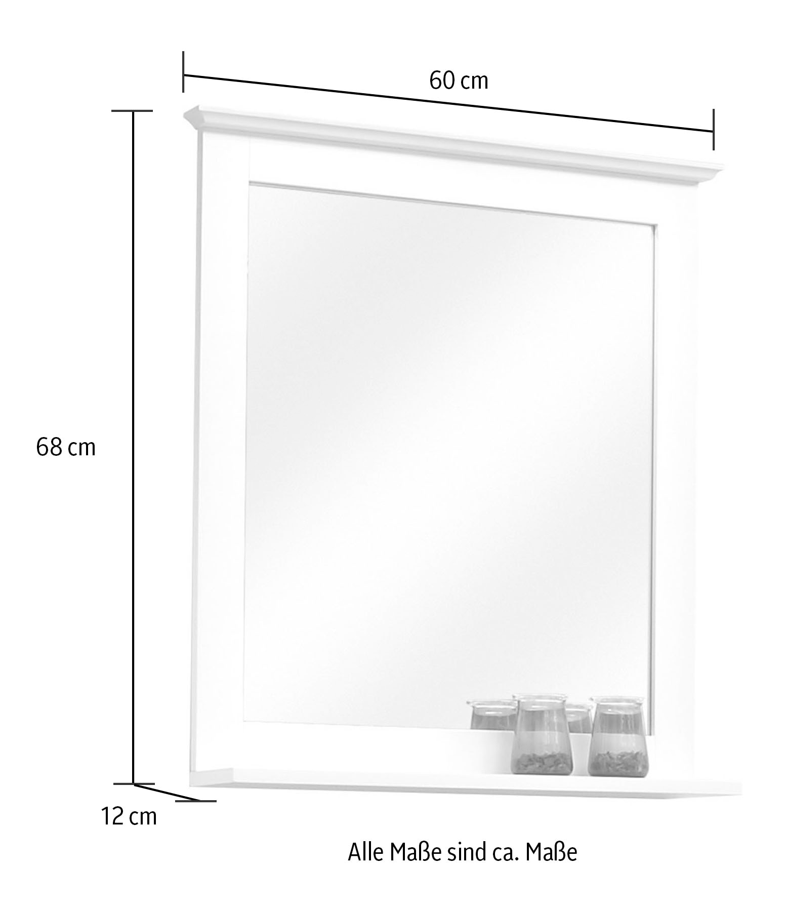 Saphir Badmöbel-Set »Quickset 928 2-teilig, Waschbeckenunterschrank mit Spiegel«, (2 St.), Waschplatz 60cm breit, 2 Türen, Landhaus-Stil, Knopfgriffe, Weiß Glanz