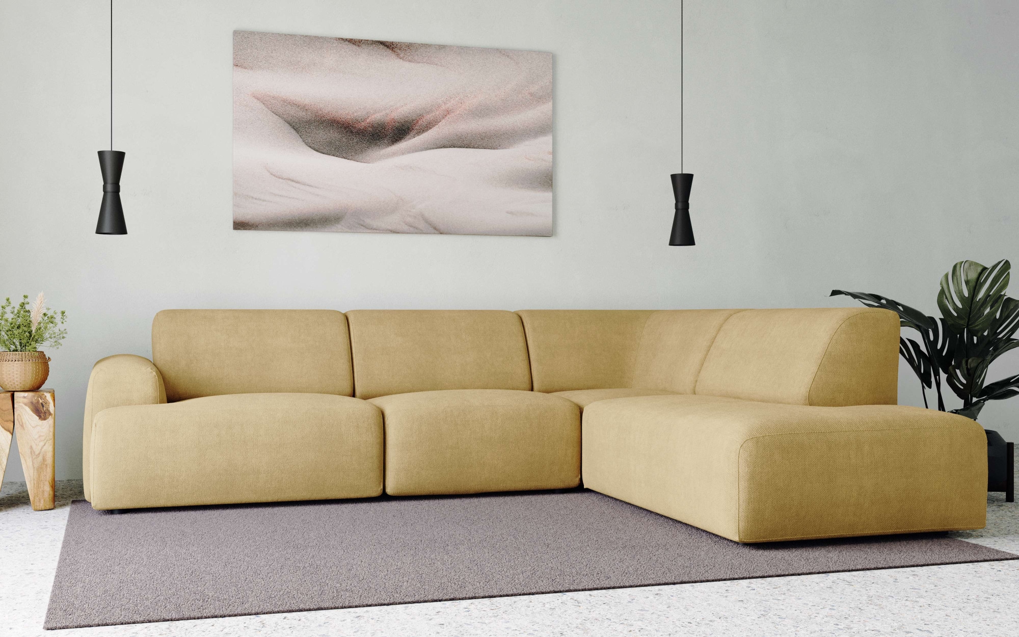 andas Ecksofa »Linkka, Breite 282 cm«, L-Form, in einem weichen Chenille-Stoff, mit Wellenunterfederung