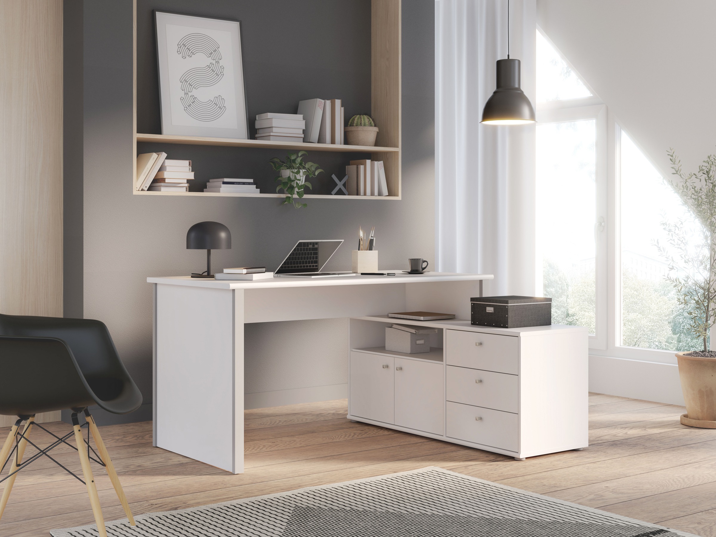 FORTE Eckschreibtisch »Tempra«, viel Stauraum, Breite 151 cm günstig online kaufen