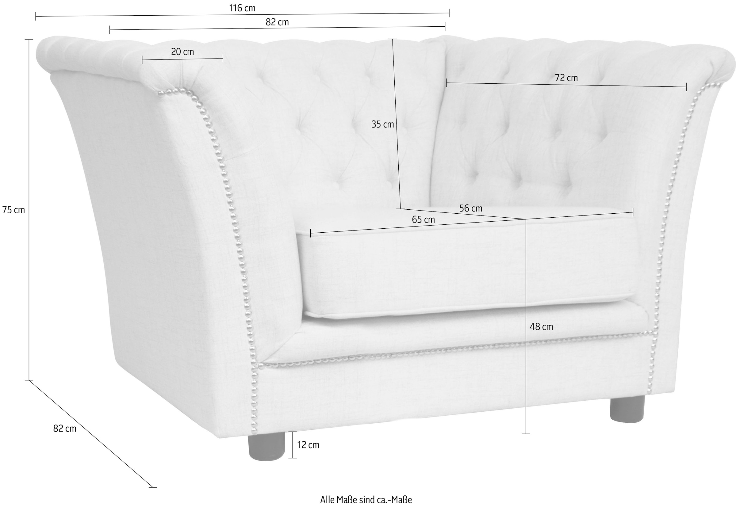 Home affaire Chesterfield-Sessel »Derby Sessel«, passend zum Polster "Derby", mit Ziernieten und Knopfheftung