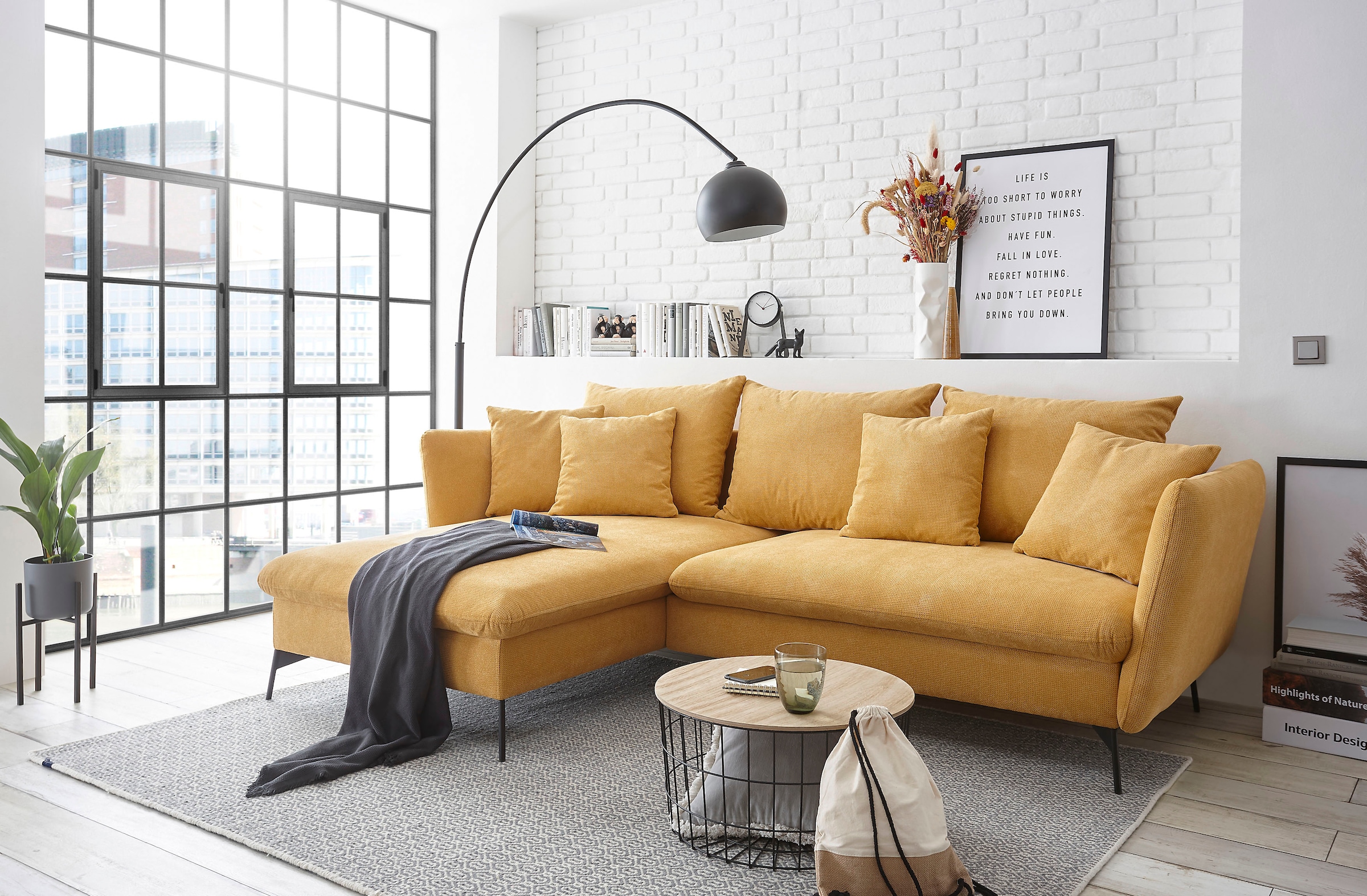 andas Ecksofa »LIVORNO,258 cm, L-Form,«, Schlaffunktion u. Bettkasten (139/224cm), Samt, Struktur, Webstoff