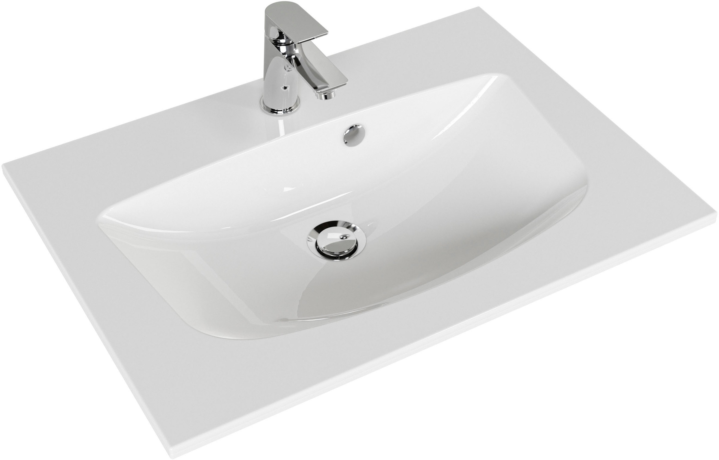 Saphir Badmöbel-Set »Serie 6025 2-teilig Mineralmarmor-Waschtisch mit LED-Spiegelschrank«, (2 St.), Waschplatz 67 cm breit, 2 Schubladen, 2 Spiegel-Türen, inkl Türdämpfer