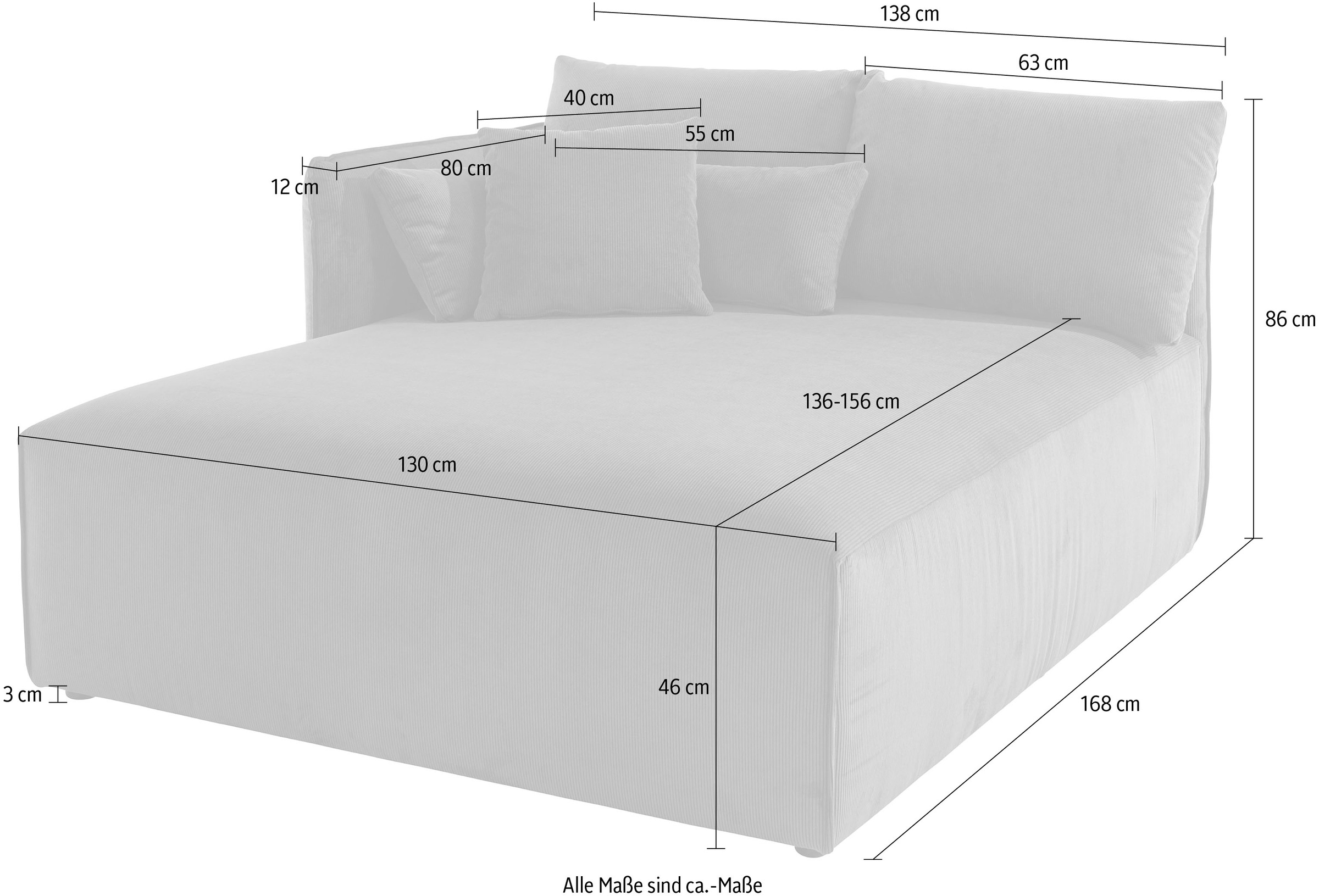 andas Ottomane »Nöre«, Lounge-Modul - zum eigenen Zusammenstellen, Breite 138cm, Tiefe 168cm