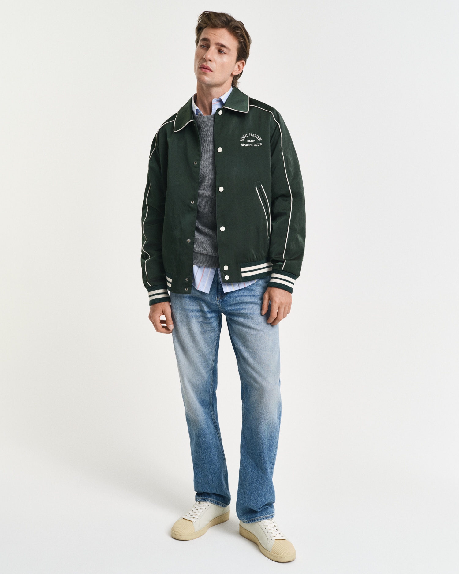 Gant Rundhalspullover »COTTON PIQUE C-NECK«, mit Logostickerei auf der Brust