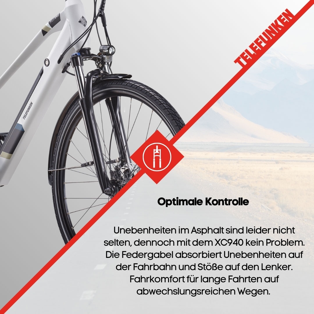 Telefunken E-Bike »Expedition XC940«, 24 Gang, Shimano, Acera, Heckmotor 250 W, (ca. 100 km Reichweite-hydraulische Scheibenbremsen-Straßenzulassung), Trekking Elektrofahrrad, Damen, 28 Zoll, 36 V 417,6 Wh Akku, Pedelec