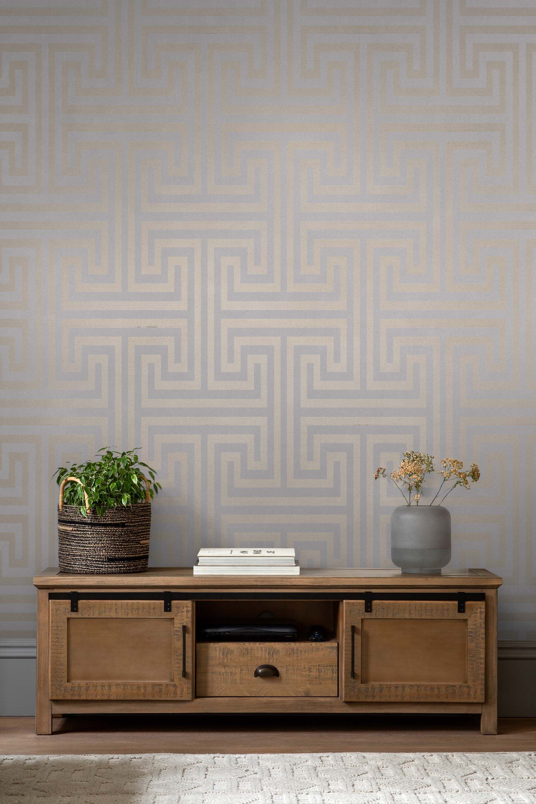 Next Vliestapete »METALLIC GREEK KEY Vliestapete 10mx52cm« 3D-Optik texturiert Metallischer Griechischer Schlüssel blau 10mx52cm