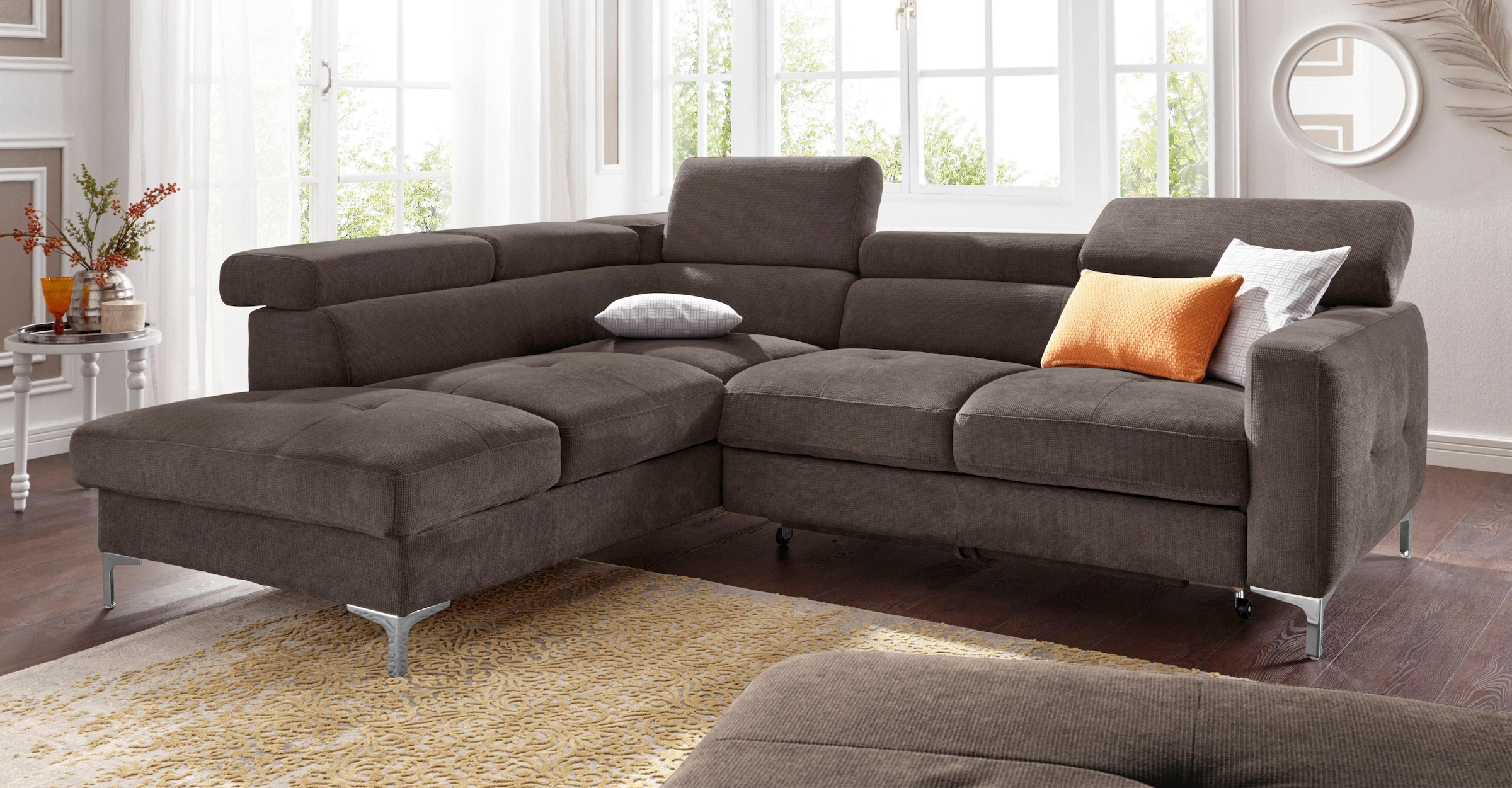 COTTA Polstergarnitur »Sammy L-Form«, (Set), Set bestehend aus: Ecksofa mit Kopfteilverstellung & Hocker