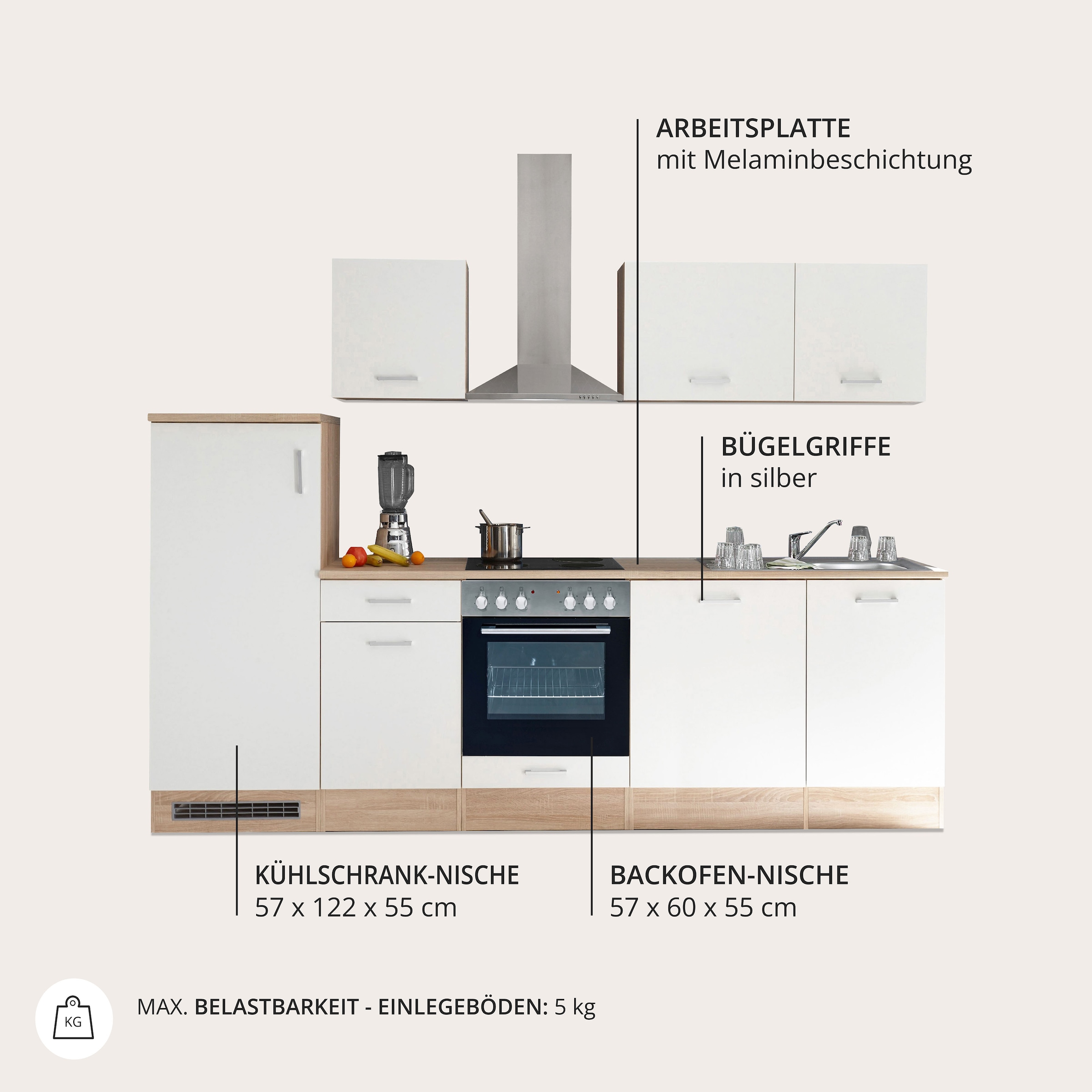 BASIC by Balculina Küchenzeile »Andy« Breite 280 cm, wahlweise mit E-Geräten
